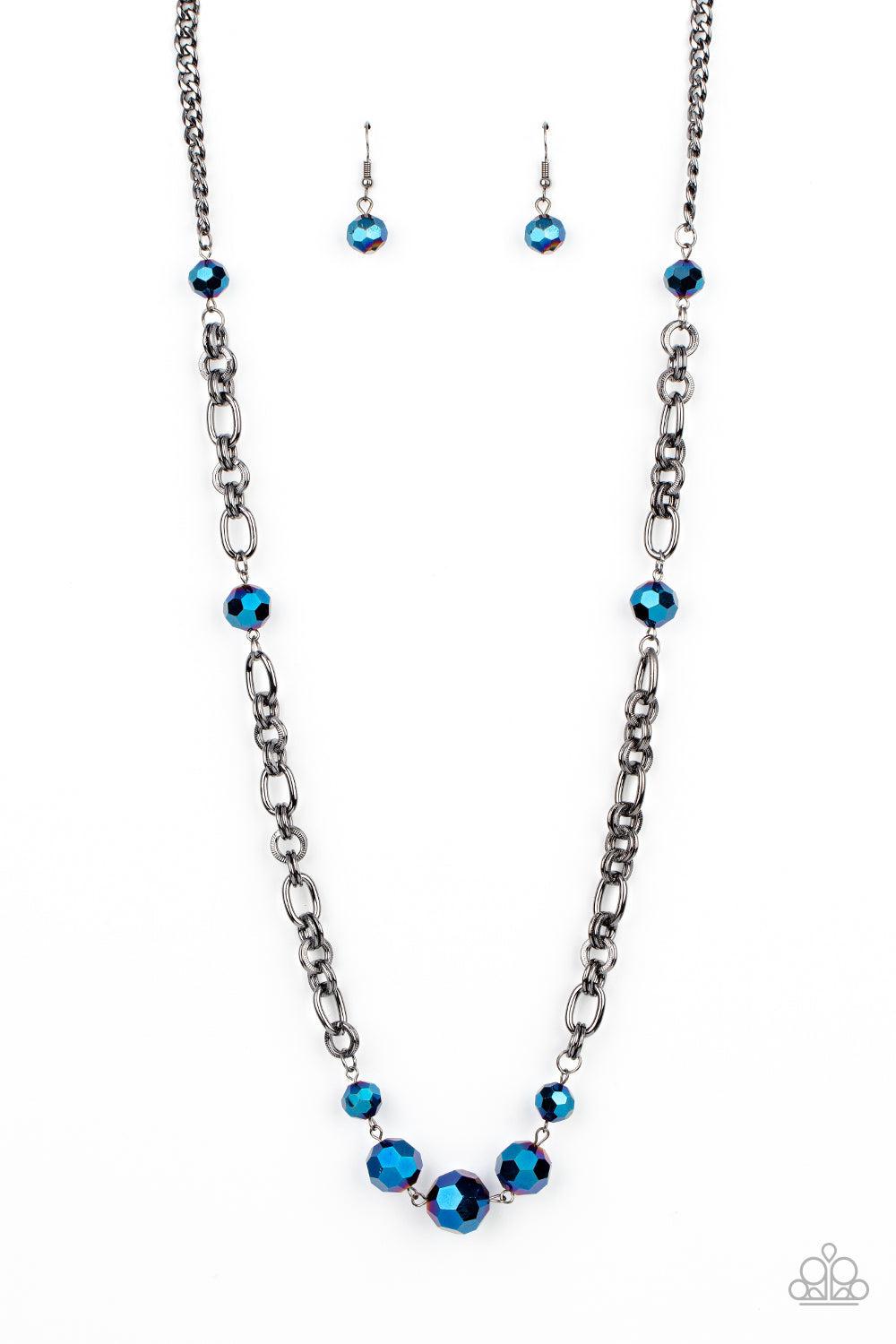 Prismatic Pick-Me-Up Multi "Oil Spill" Blue & Gunmetal Necklace - Paparazzi Accessories- lightbox - CarasShop.com - Paparazzi Jewelry by Cara Jewels