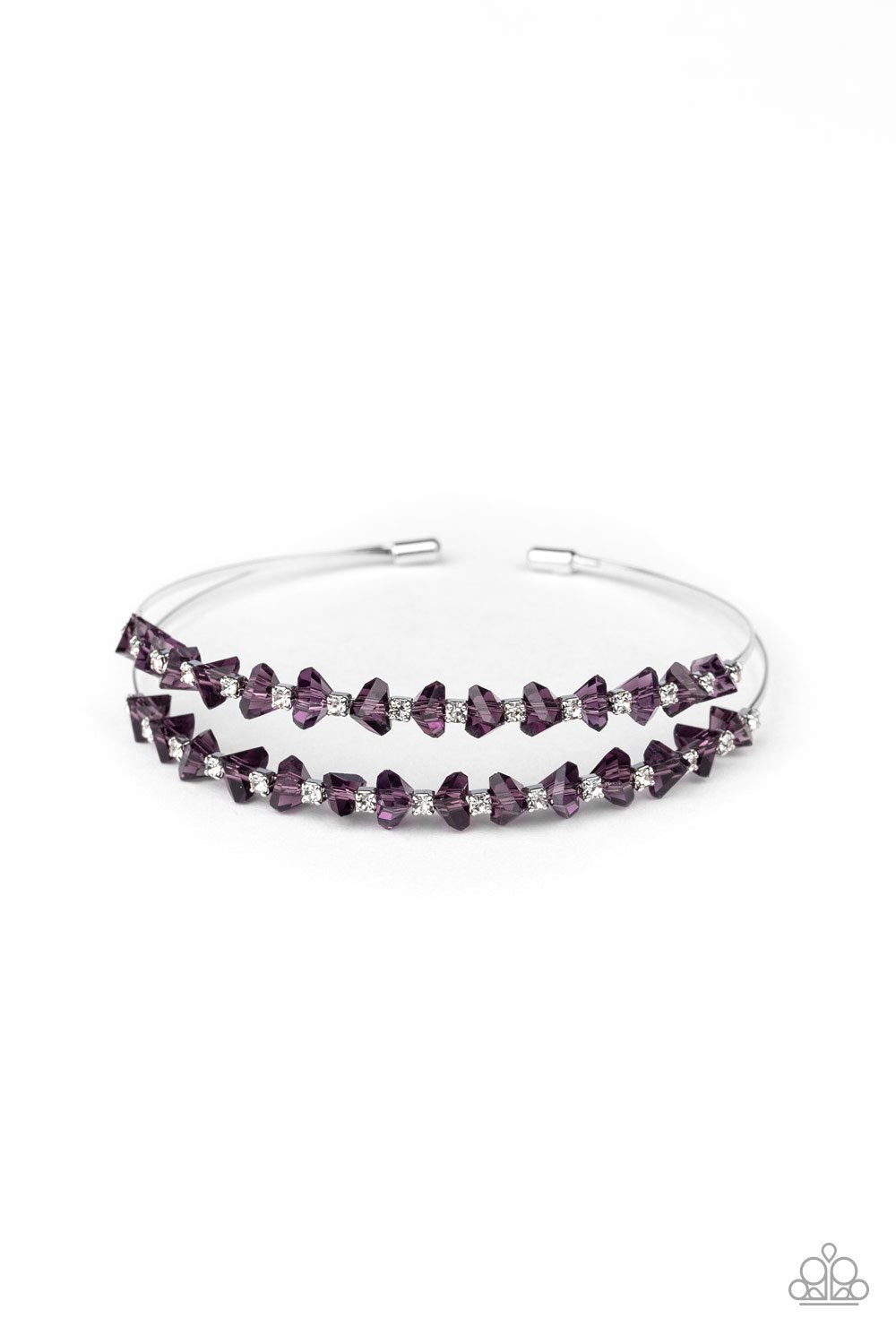 Prismatic Posh Purple and Silver Cuff Bracelet - Paparazzi Accessories- on model - CarasShop.com - Paparazzi Jewelry by Cara Jewels