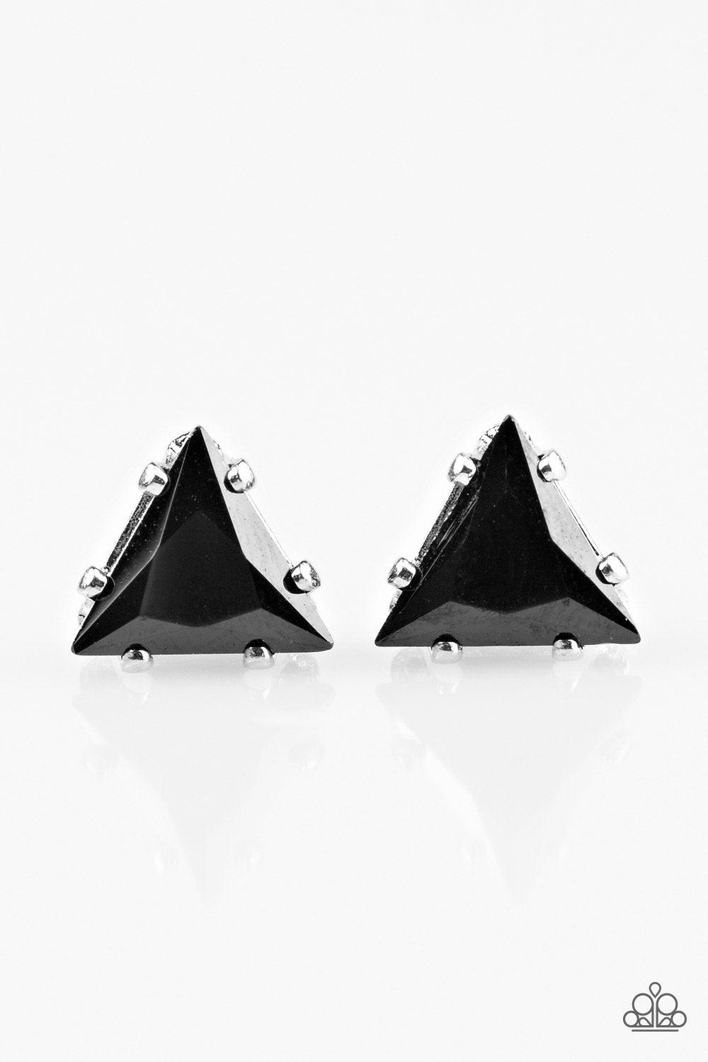 Prismatic Shine Black Rhinestone Post Earrings - Paparazzi Accessories- on model - CarasShop.com - Paparazzi Jewelry by Cara Jewels