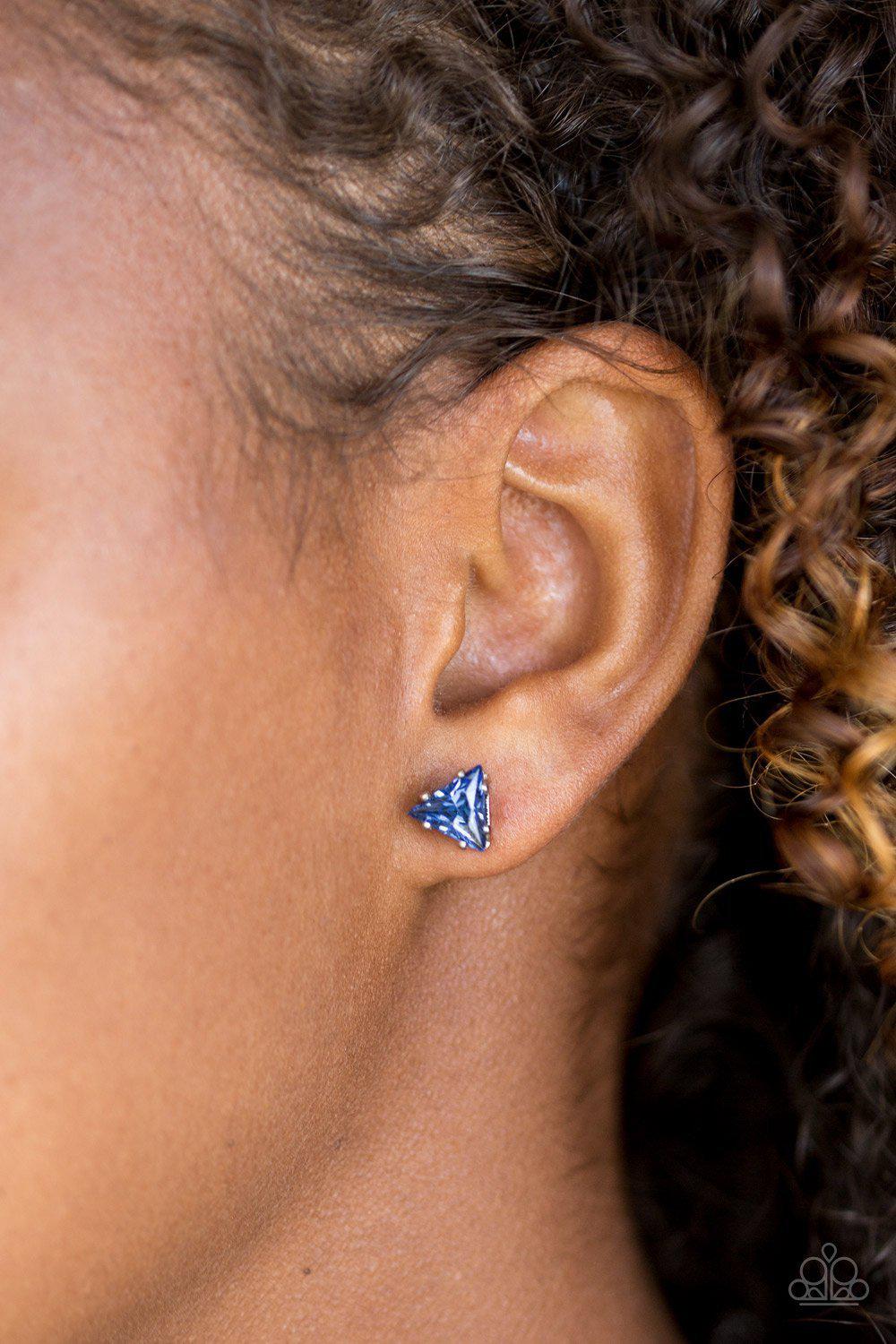 Prismatic Shine Blue Rhinestone Post Earrings - Paparazzi Accessories- on model - CarasShop.com - Paparazzi Jewelry by Cara Jewels