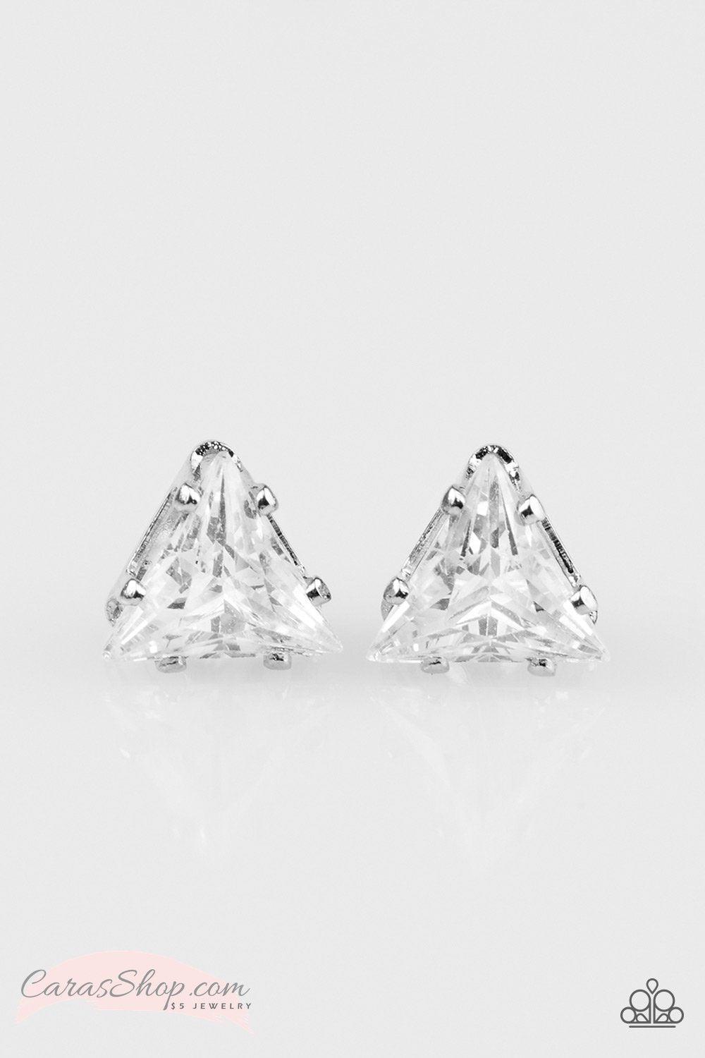 Prismatic Shine - White Rhinestone Post Earrings - Paparazzi Accessories- on model - CarasShop.com - Paparazzi Jewelry by Cara Jewels