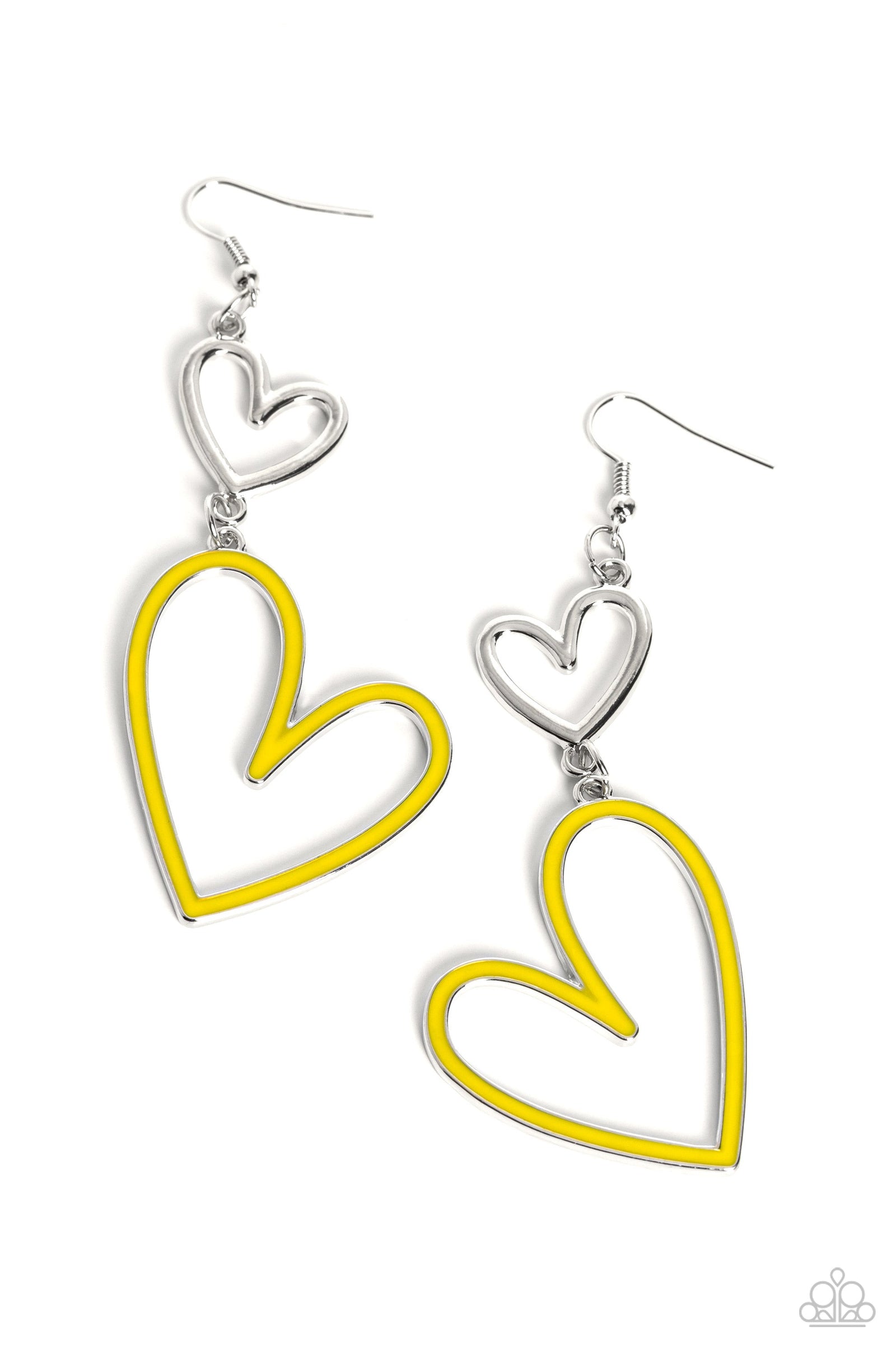 Pristine Pizzazz Yellow Heart Earrings - Paparazzi Accessories- lightbox - CarasShop.com - Paparazzi Jewelry by Cara Jewels