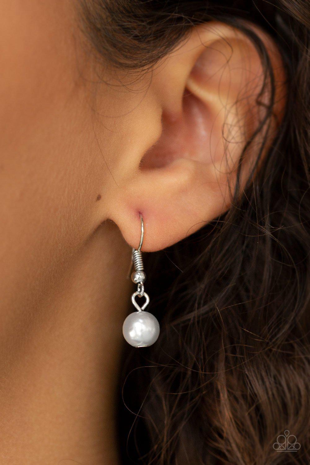 Pristine Prestige Silver Pearl Necklace - Paparazzi Accessories - free matching earrings -CarasShop.com - Paparazzi Jewelry by Cara Jewels