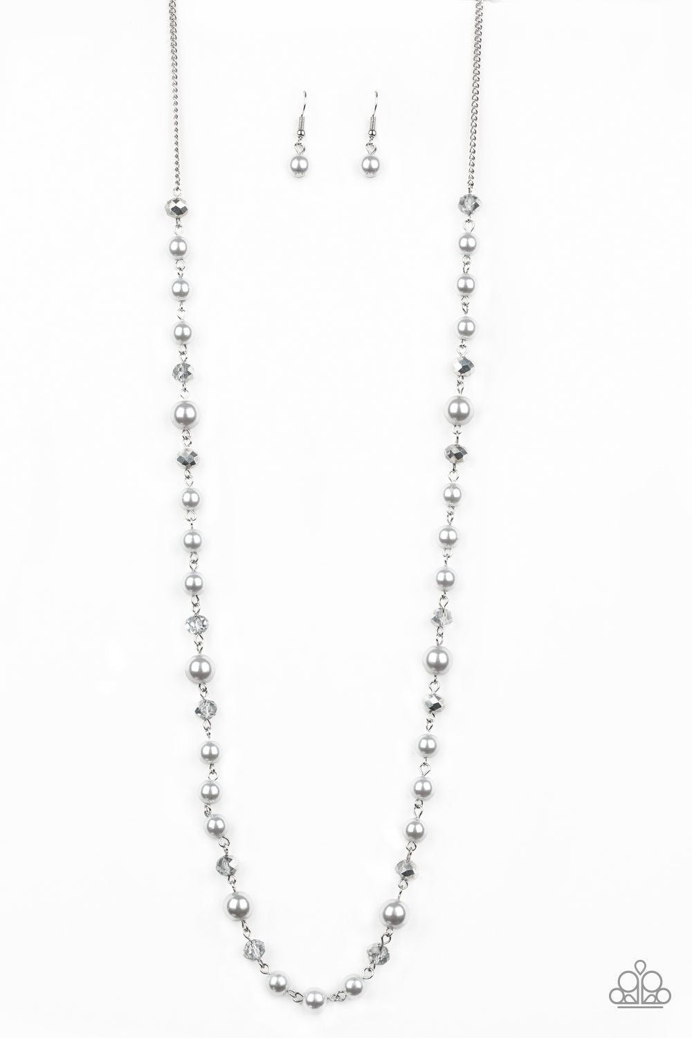 Pristine Prestige Silver Pearl Necklace - Paparazzi Accessories- lightbox - CarasShop.com - Paparazzi Jewelry by Cara Jewels