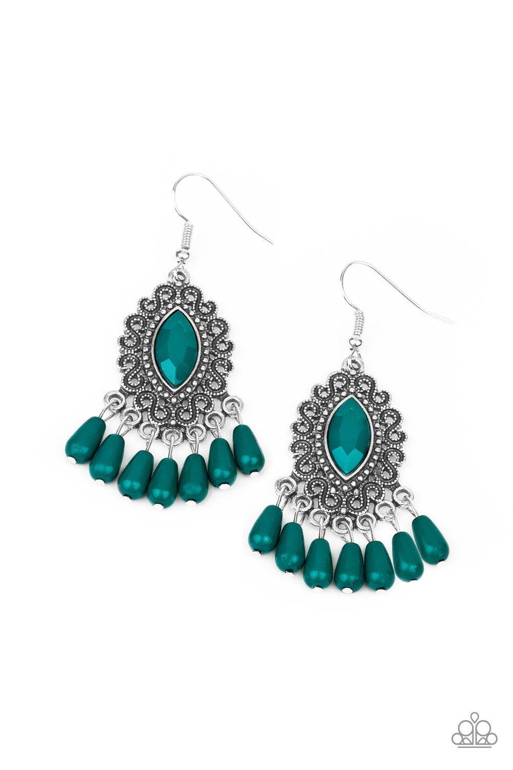 Private Villa Green and Silver Earrings - Paparazzi Accessories- lightbox - CarasShop.com - Paparazzi Jewelry by Cara Jewels