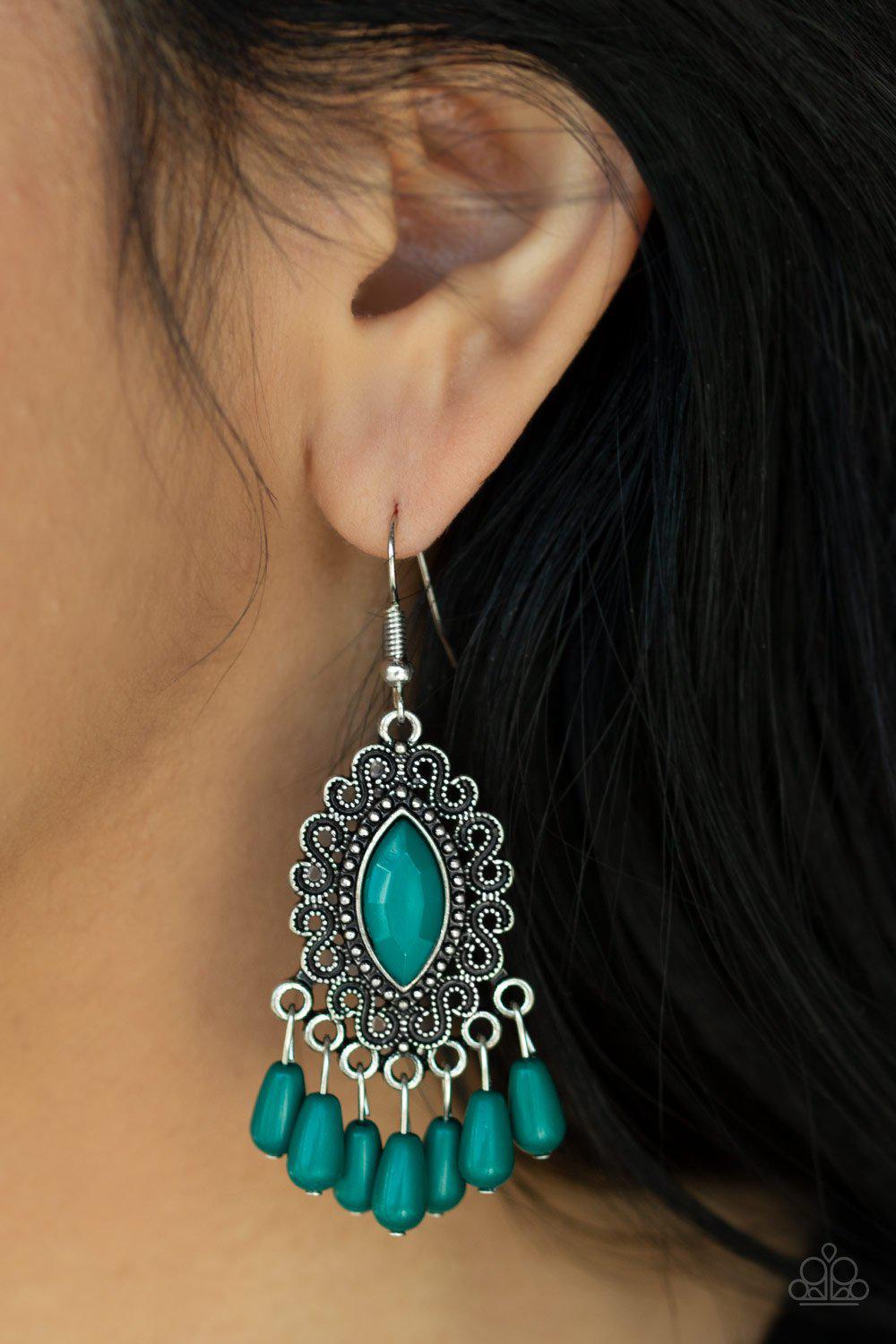 Private Villa Green and Silver Earrings - Paparazzi Accessories- lightbox - CarasShop.com - Paparazzi Jewelry by Cara Jewels