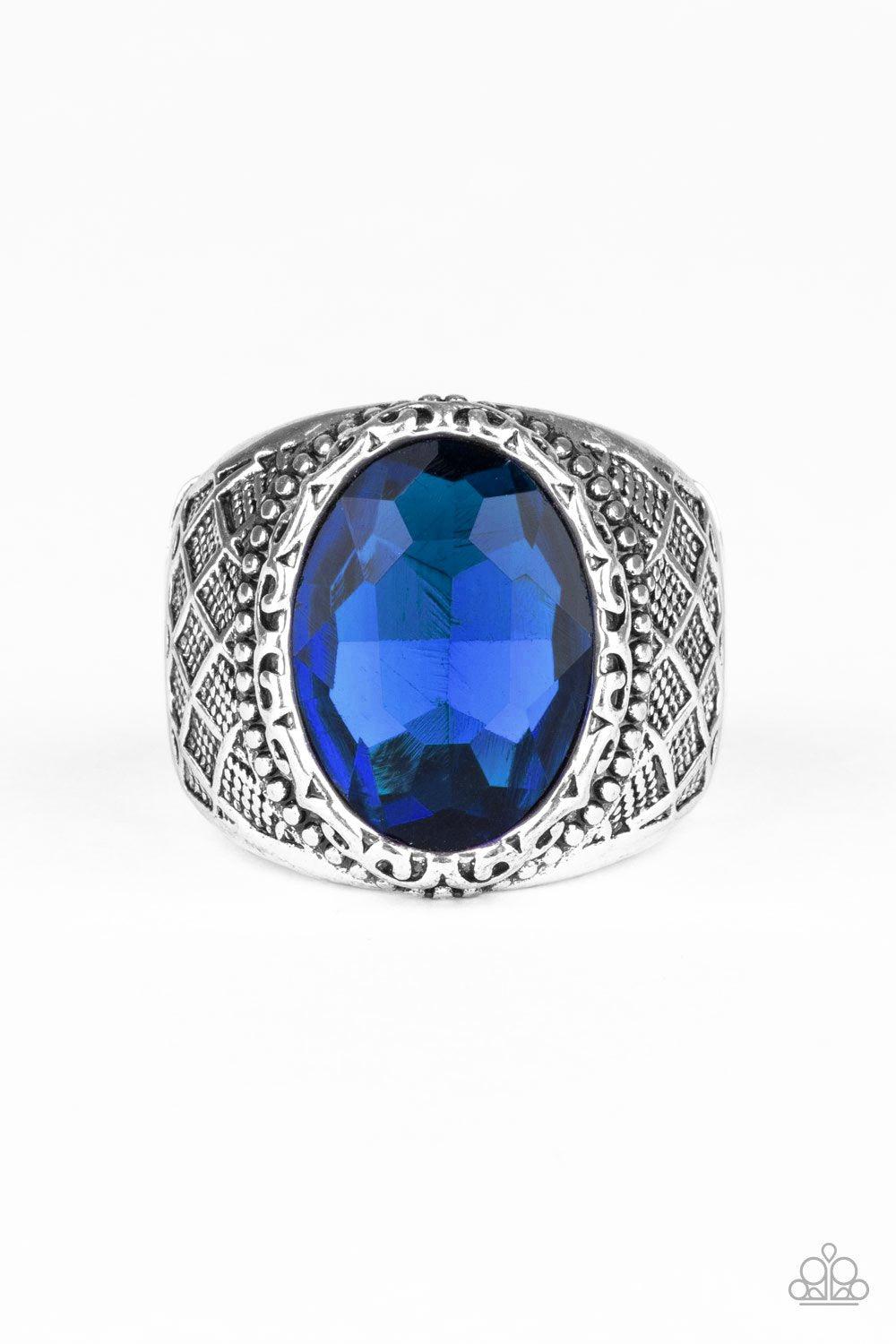 Pro Bowl Men's Blue Rhinestone Ring - Paparazzi Accessories- lightbox - CarasShop.com - Paparazzi Jewelry by Cara Jewels