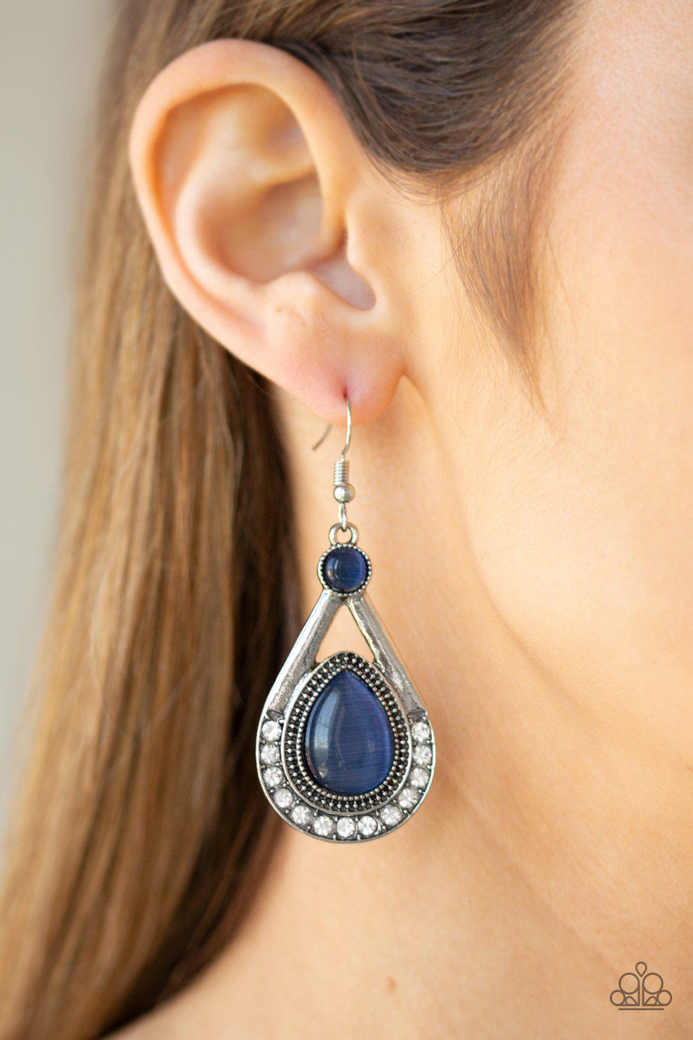 Pro Glow Blue Cat's Eye Earrings - Paparazzi Accessories- lightbox - CarasShop.com - Paparazzi Jewelry by Cara Jewels
