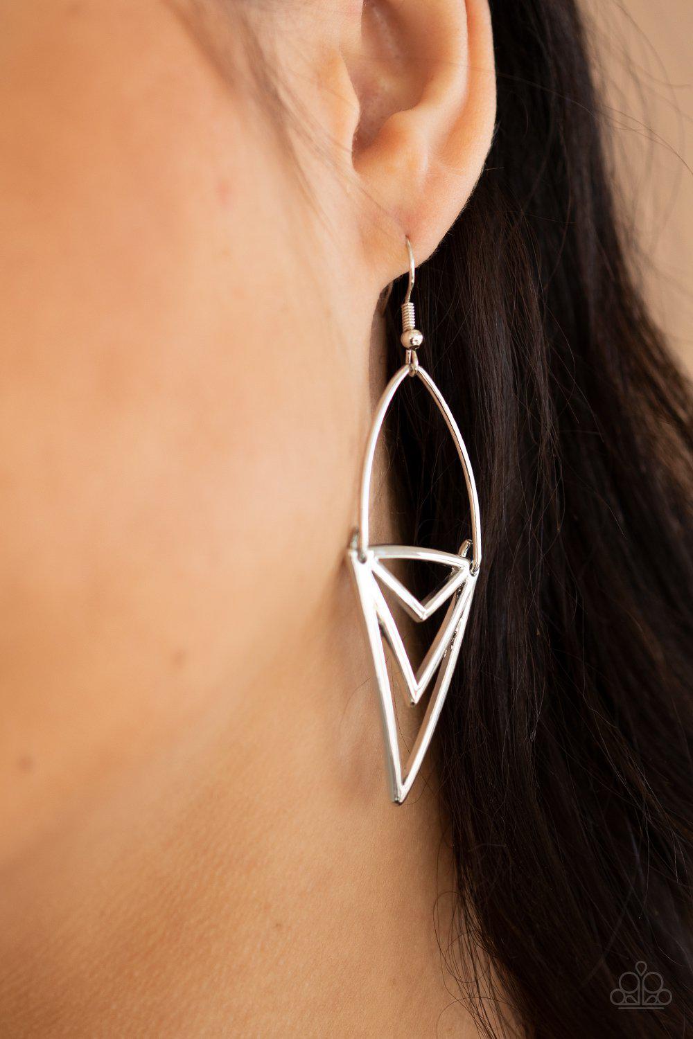 Proceed With Caution Silver Earrings - Paparazzi Accessories- lightbox - CarasShop.com - Paparazzi Jewelry by Cara Jewels