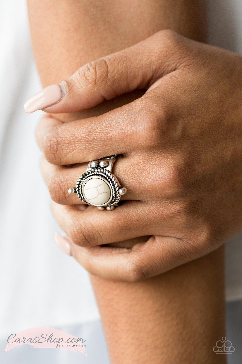Prone To Wander White Stone Ring - Paparazzi Accessories- lightbox - CarasShop.com - Paparazzi Jewelry by Cara Jewels