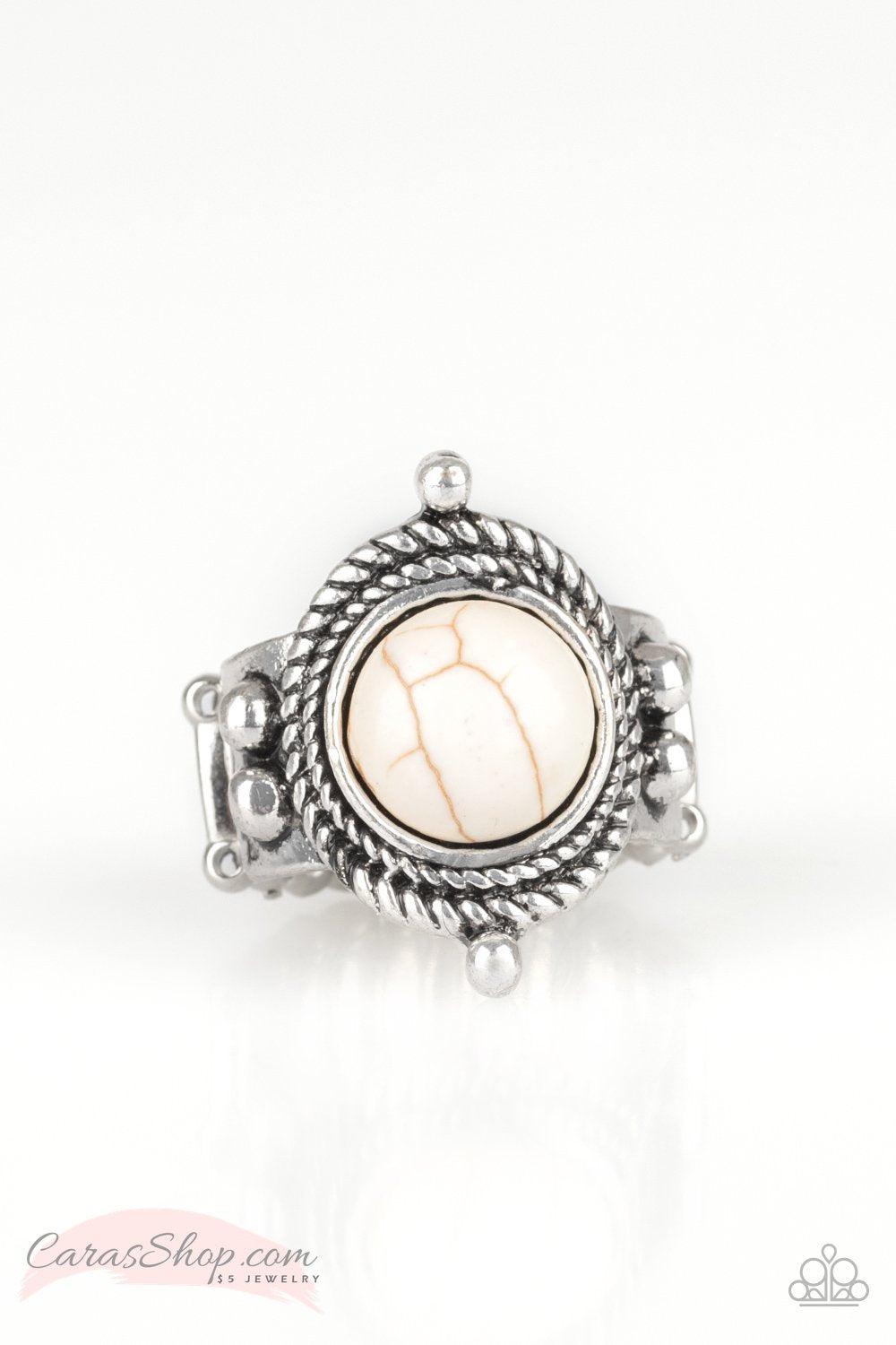 Prone To Wander White Stone Ring - Paparazzi Accessories- on model - CarasShop.com - Paparazzi Jewelry by Cara Jewels