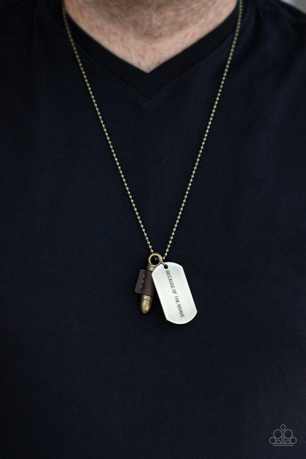 Proud Patriot Brass Dog Tag Urban Necklace - Paparazzi Accessories- lightbox - CarasShop.com - Paparazzi Jewelry by Cara Jewels