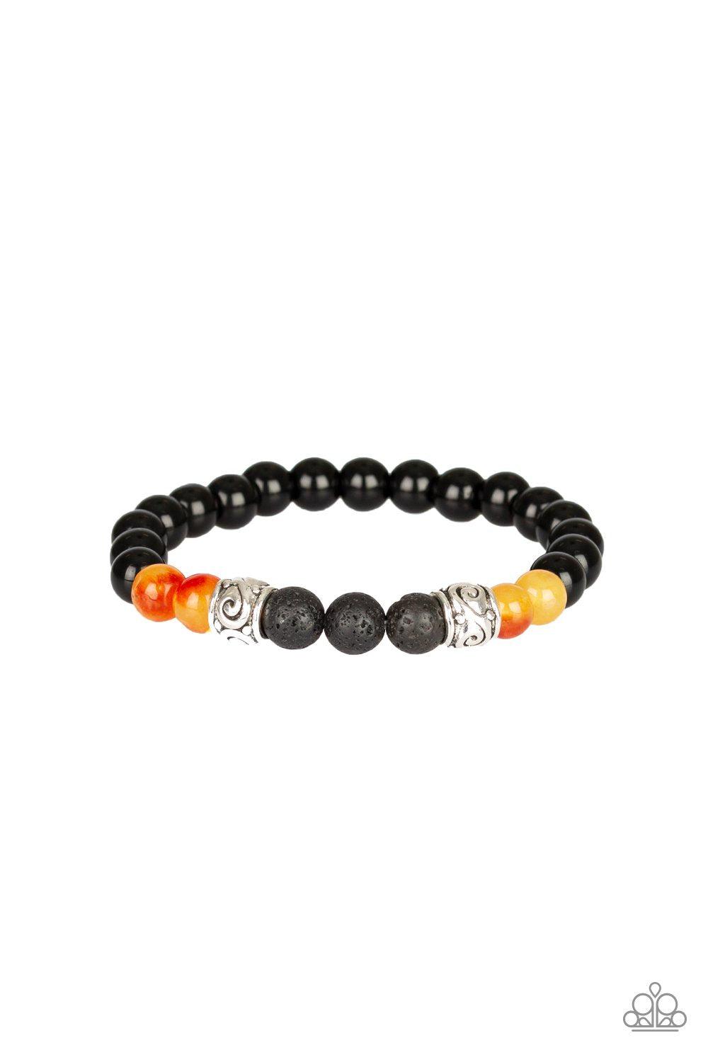Proverb Black and Orange Stone Stretch Bracelet - Paparazzi Accessories- on model - CarasShop.com - Paparazzi Jewelry by Cara Jewels