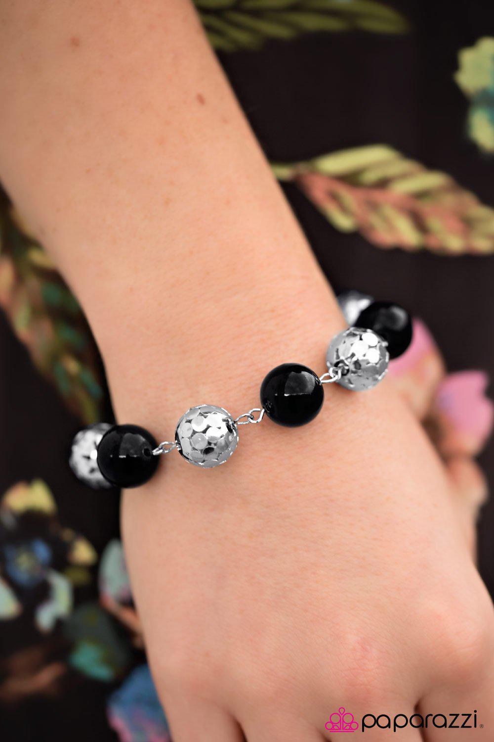 PS I Love You Silver and Black Bracelet - Paparazzi Accessories- on model - CarasShop.com - Paparazzi Jewelry by Cara Jewels