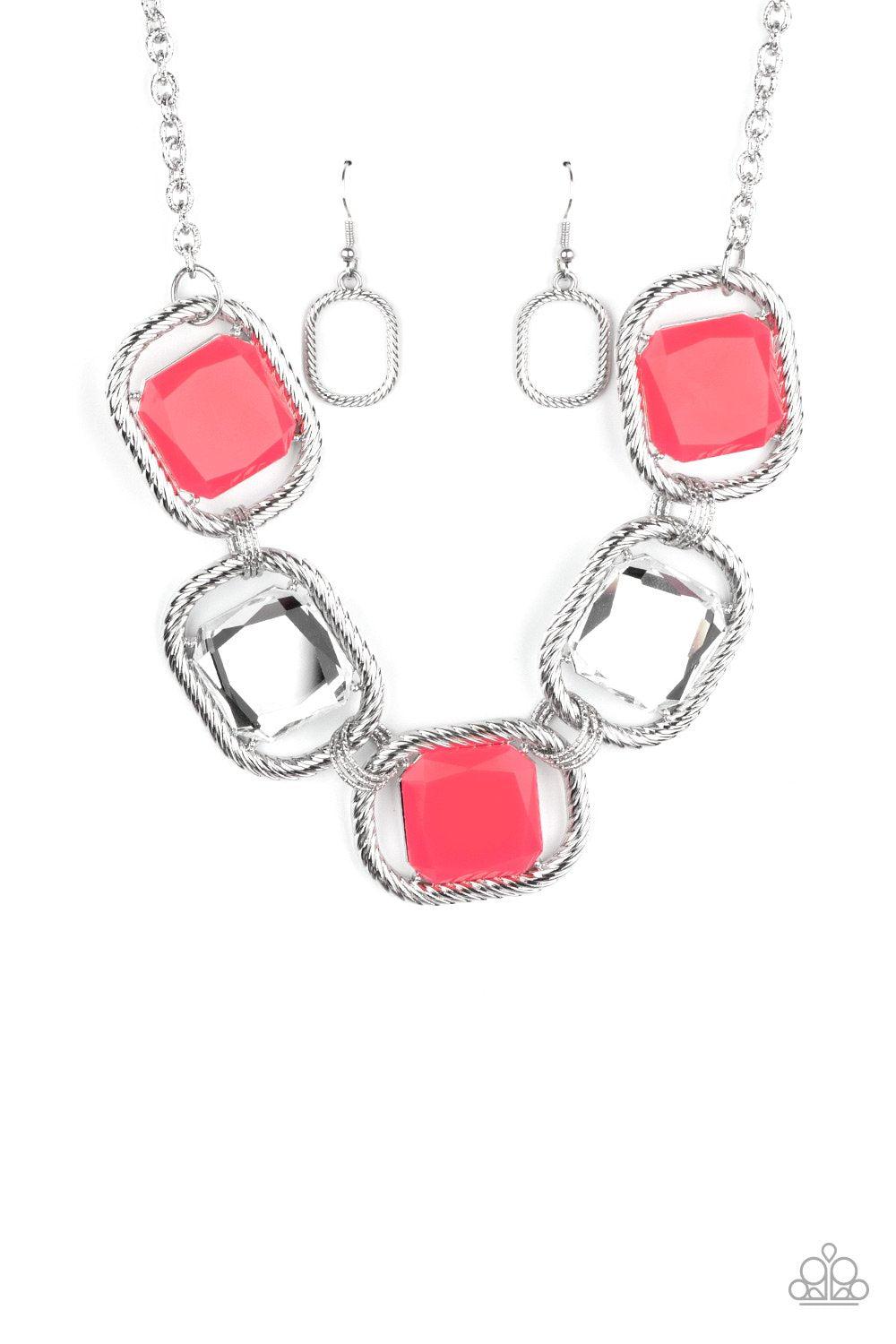 Pucker Up Neon Pink and White Gem Necklace - Paparazzi Accessories- lightbox - CarasShop.com - Paparazzi Jewelry by Cara Jewels