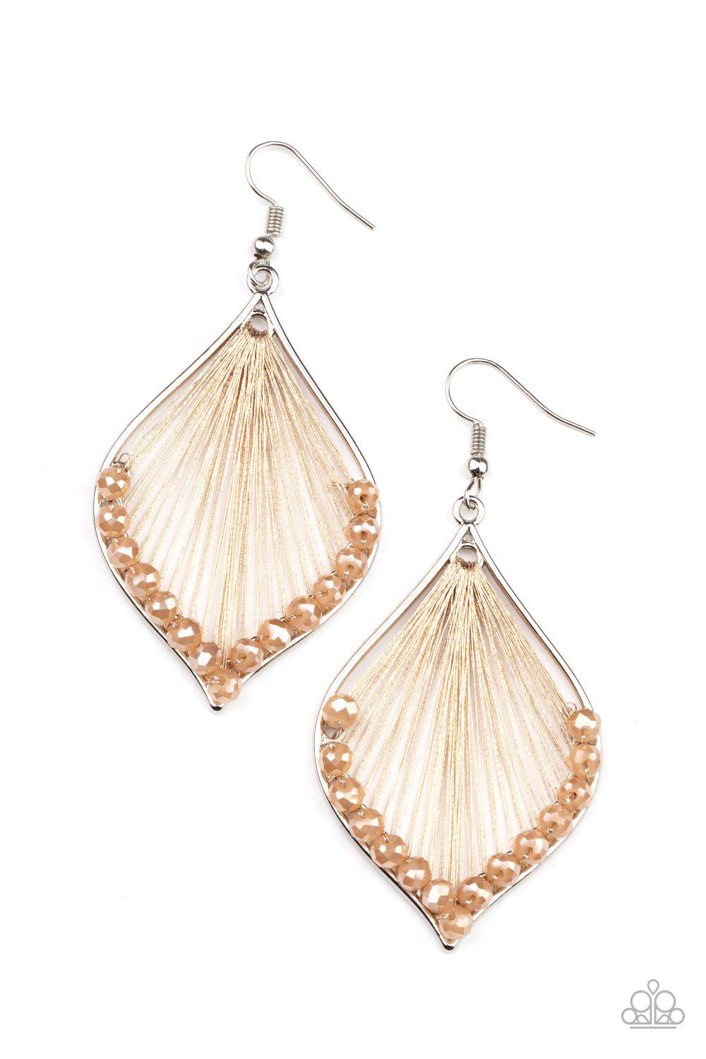 Pulling at My HARP-strings Brown Earrings - Paparazzi Accessories- on model - CarasShop.com - Paparazzi Jewelry by Cara Jewels