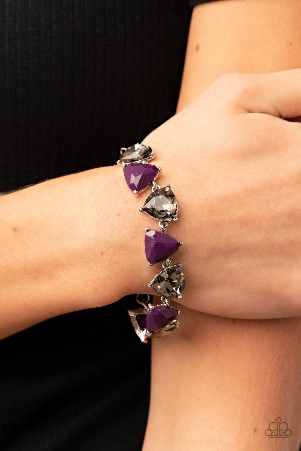 Pumped up Prisms Purple Rhinestone Bracelet - Paparazzi Accessories- on model - CarasShop.com - Paparazzi Jewelry by Cara Jewels