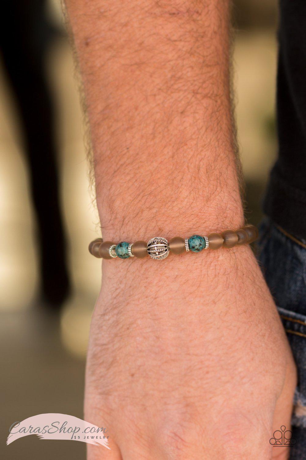 Purity - Brown and Blue Stone Stretch Bracelet - Paparazzi Accessories- on model - CarasShop.com - Paparazzi Jewelry by Cara Jewels