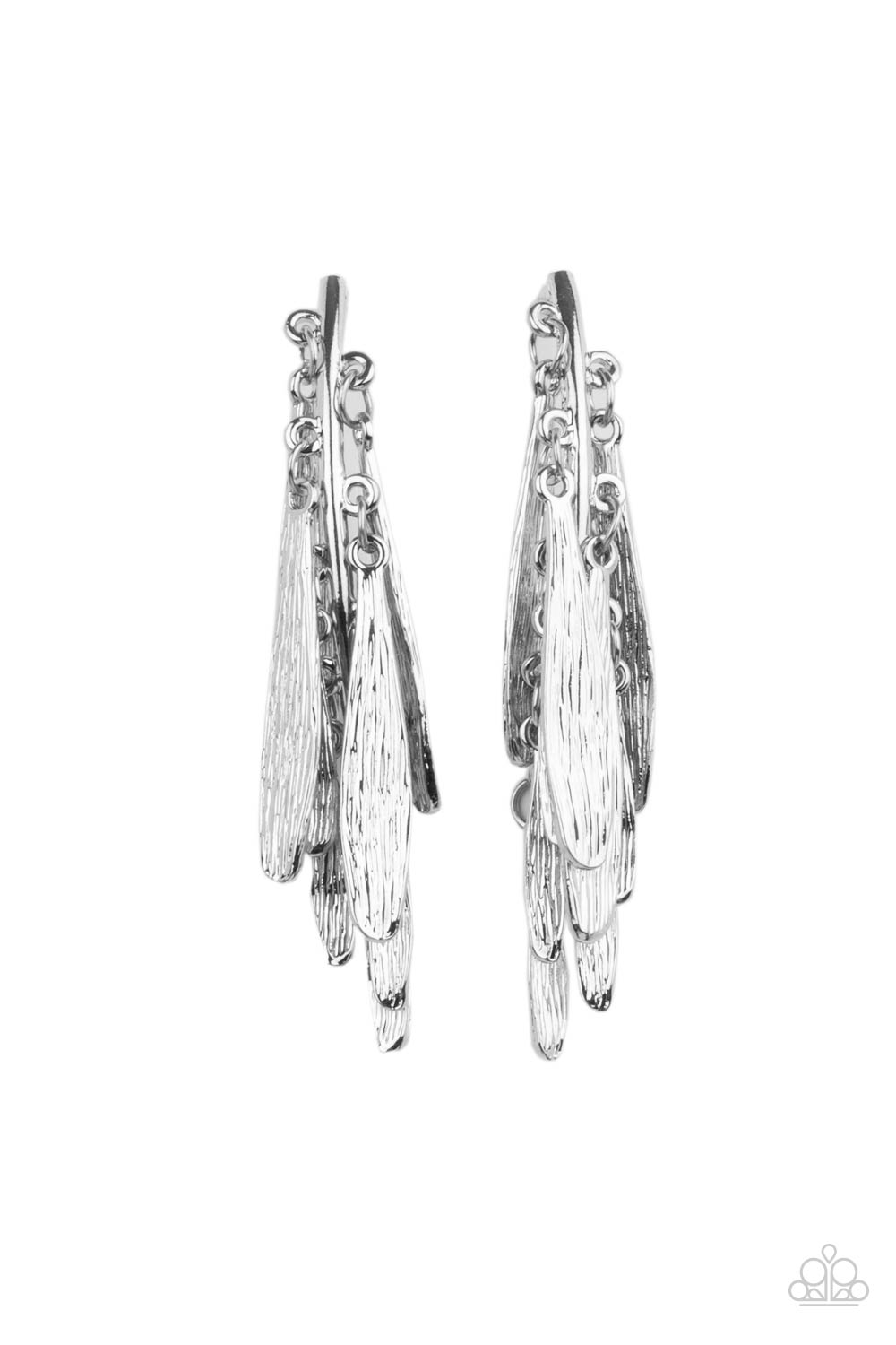 Pursuing The Plumes Silver Earrings - Paparazzi Accessories- lightbox - CarasShop.com - Paparazzi Jewelry by Cara Jewels