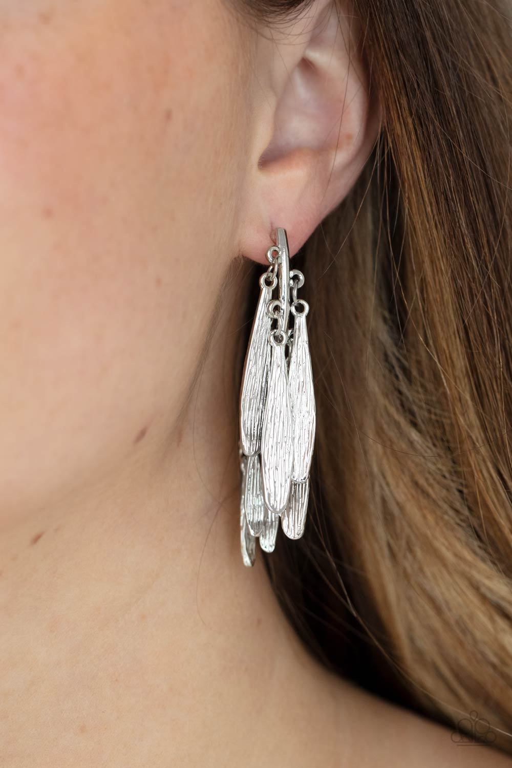Pursuing The Plumes Silver Earrings - Paparazzi Accessories- lightbox - CarasShop.com - Paparazzi Jewelry by Cara Jewels