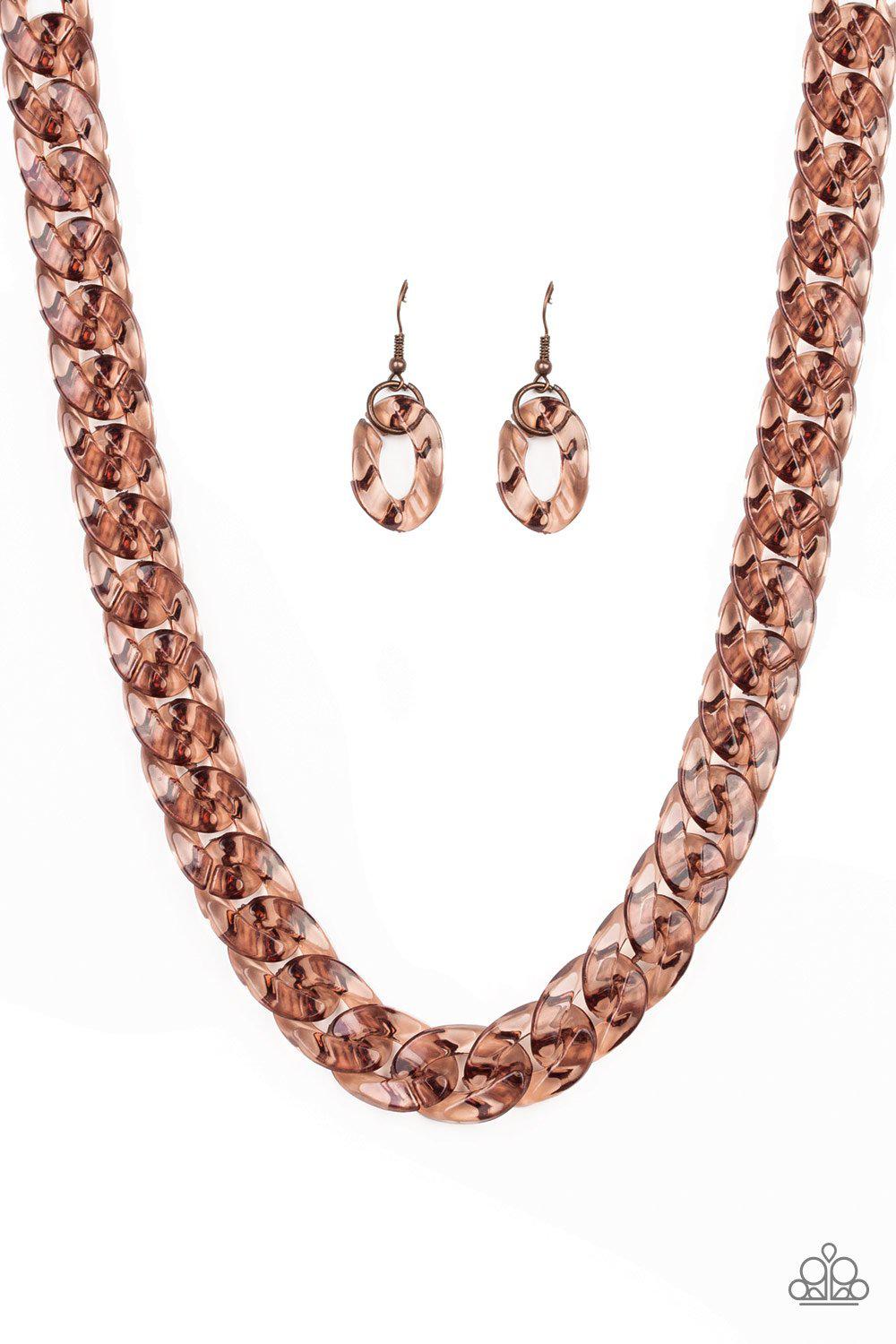 Put it on Ice Copper Acrylic Necklace and matching Earrings - Paparazzi Accessories- lightbox - CarasShop.com - Paparazzi Jewelry by Cara Jewels