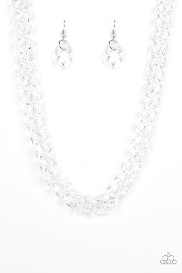Put It On Ice White Acrylic Necklace - Paparazzi Accessories - free matching earrings -CarasShop.com - Paparazzi Jewelry by Cara Jewels