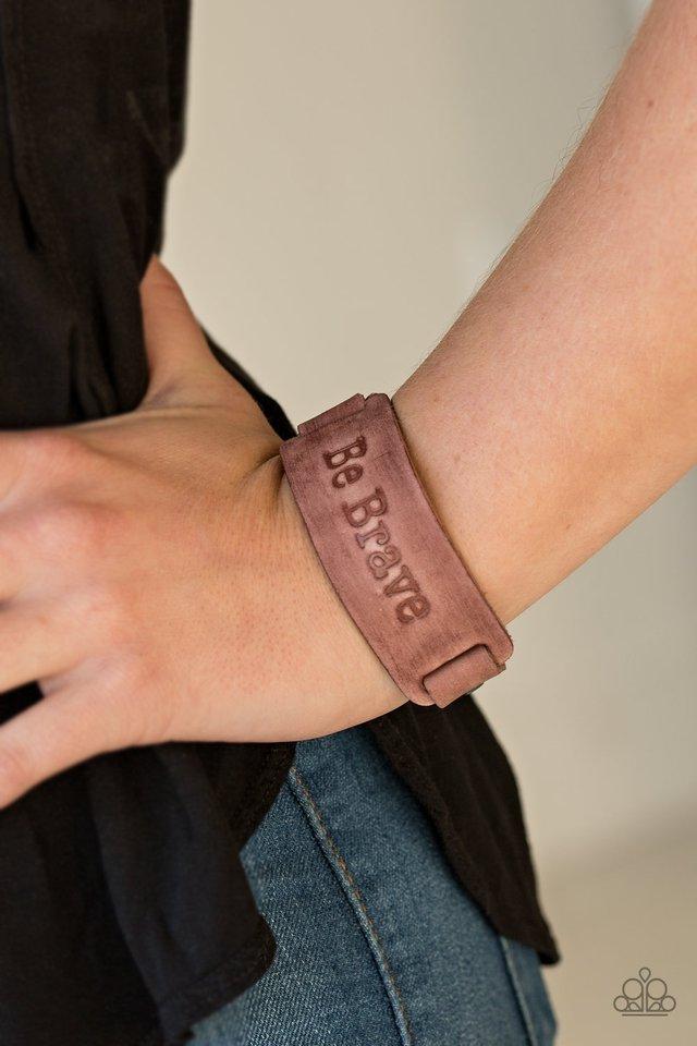 Put On A Brave Face Brown Leather Urban Wrap Snap Bracelet - Paparazzi Accessories- lightbox - CarasShop.com - Paparazzi Jewelry by Cara Jewels