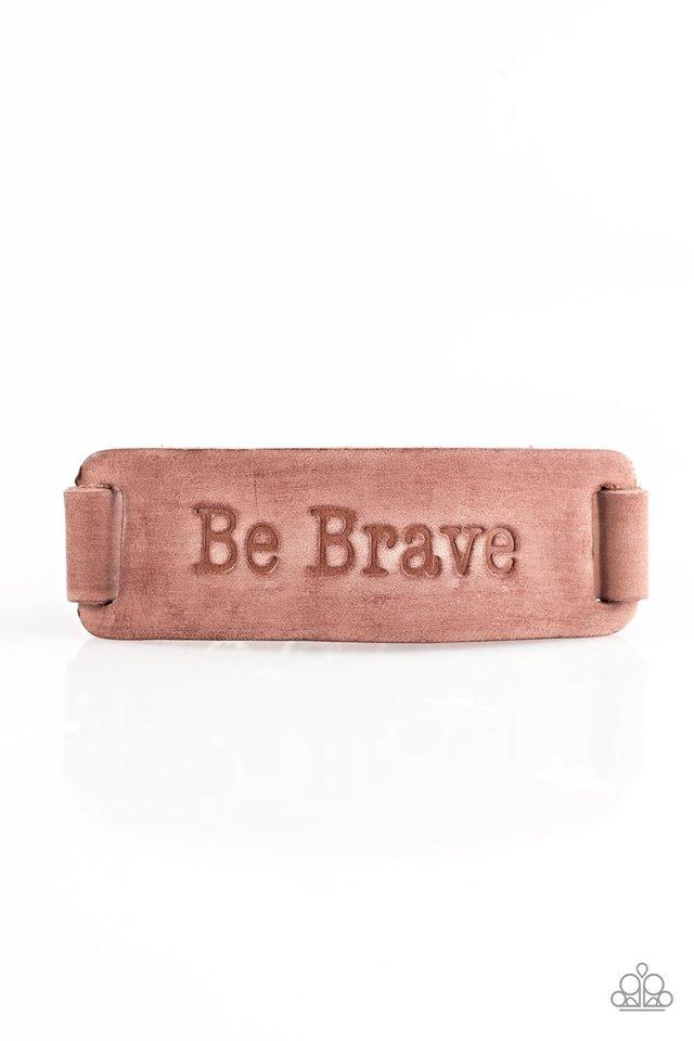 Put On A Brave Face Brown Leather Urban Wrap Snap Bracelet - Paparazzi Accessories- on model - CarasShop.com - Paparazzi Jewelry by Cara Jewels