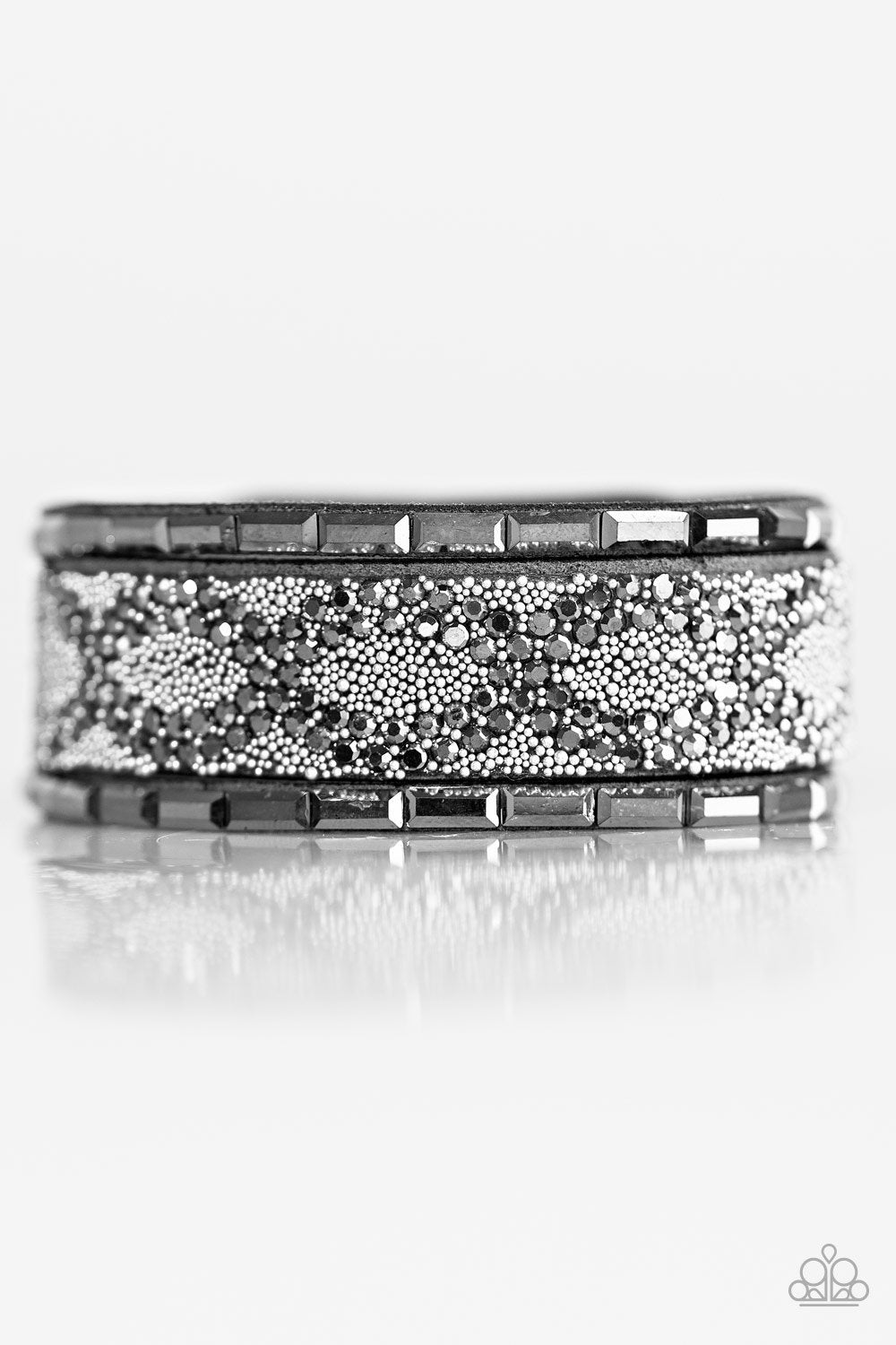 Put On Your BEAST Face Silver Urban Wrap Snap Bracelet - Paparazzi Accessories- on model - CarasShop.com - Paparazzi Jewelry by Cara Jewels