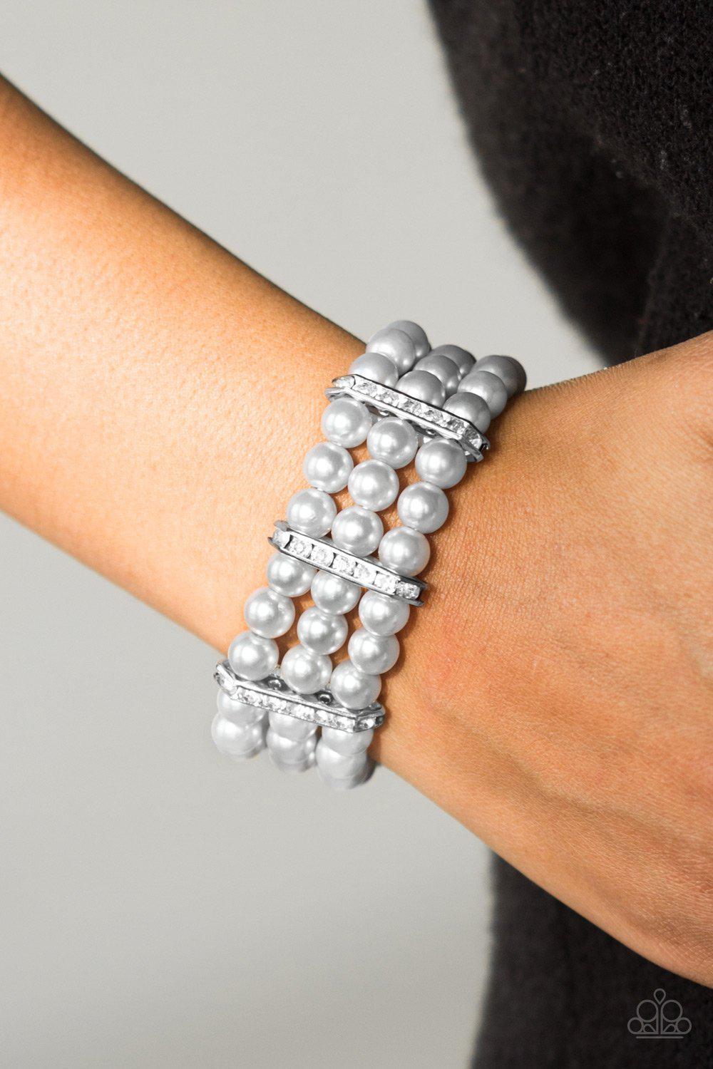 Put On Your Glam Face Silver Pearl Stretch Bracelet - Paparazzi Accessories- lightbox - CarasShop.com - Paparazzi Jewelry by Cara Jewels
