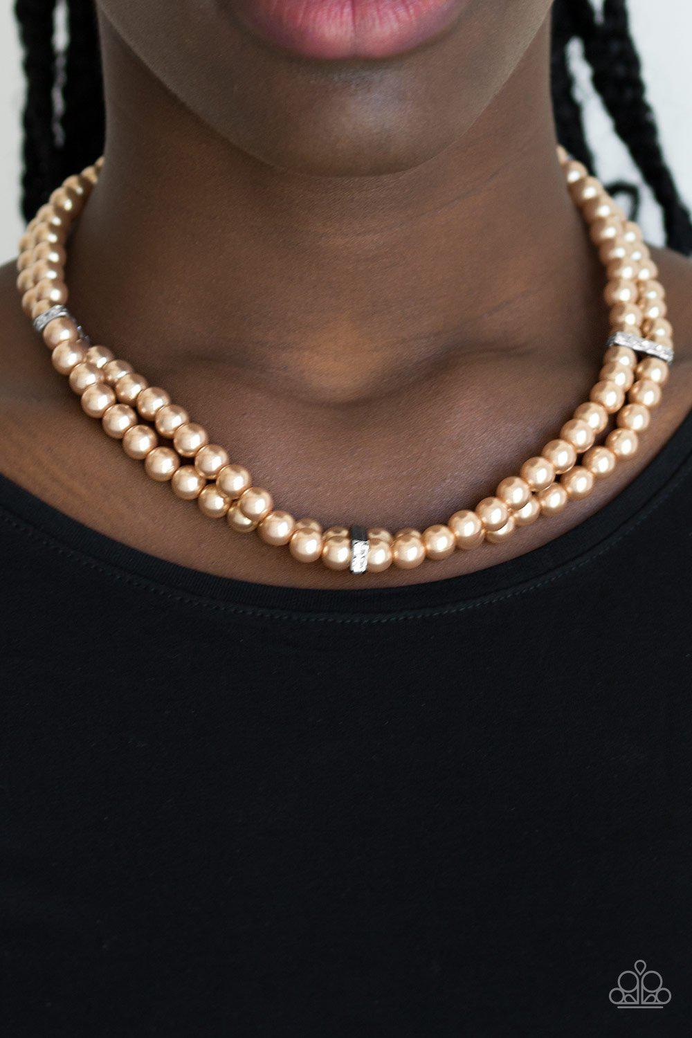 Put On Your Party Dress Brown Pearl Necklace - Paparazzi Accessories- on model - CarasShop.com - Paparazzi Jewelry by Cara Jewels