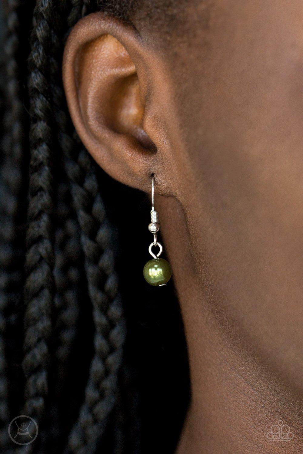 Put On Your Party Dress Green Pearl Necklace - Paparazzi Accessories - free matching earrings -CarasShop.com - Paparazzi Jewelry by Cara Jewels
