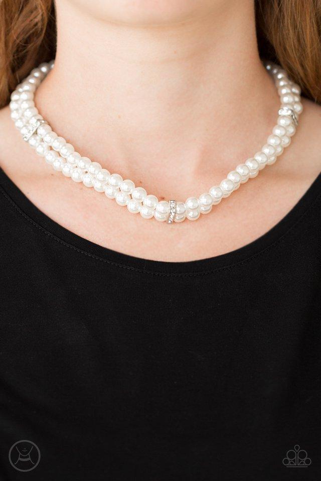 Put On Your Party Dress White Pearl Necklace - Paparazzi Accessories- on model - CarasShop.com - Paparazzi Jewelry by Cara Jewels