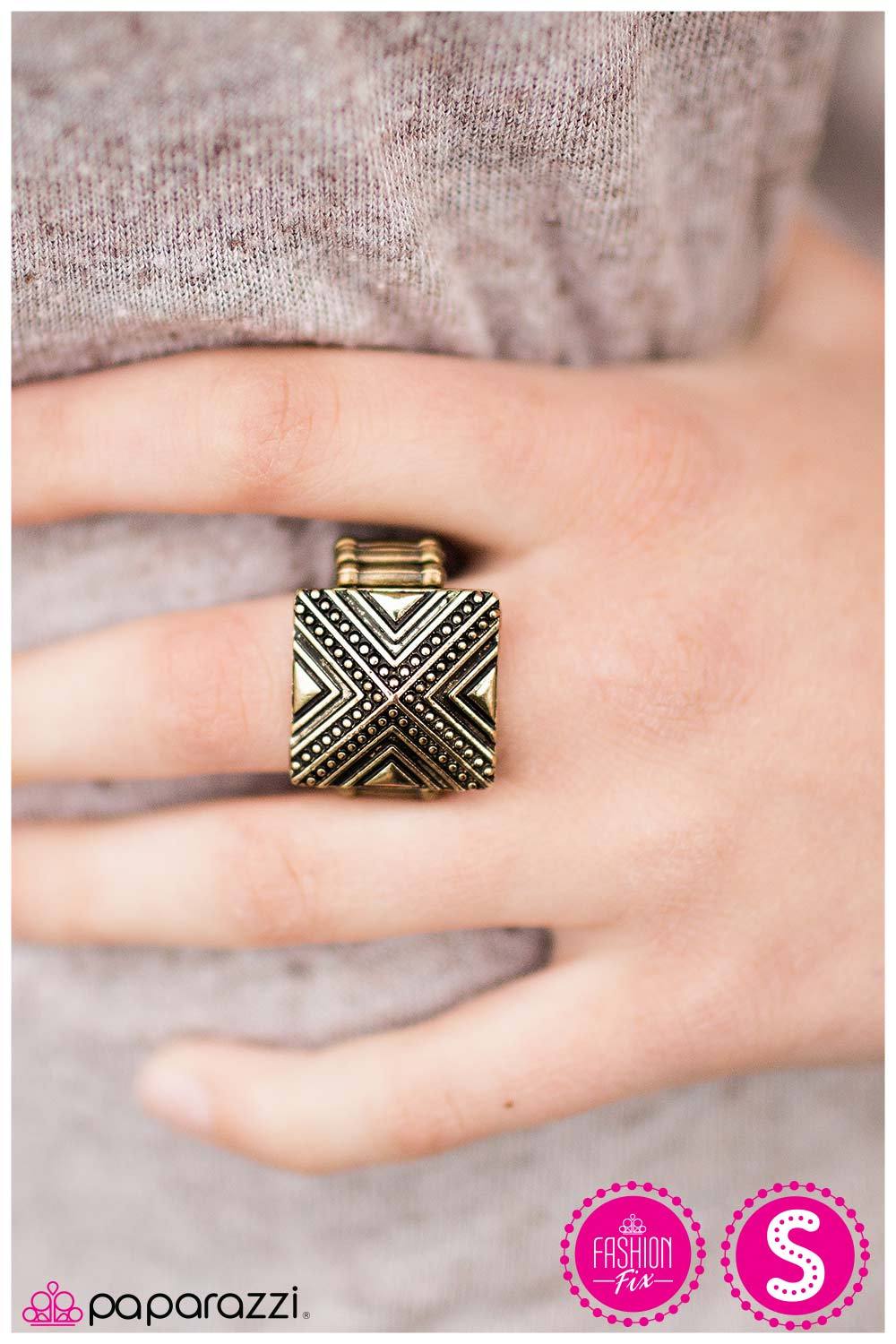 Pyramid Scheme Brass Ring - Paparazzi Accessories- lightbox - CarasShop.com - Paparazzi Jewelry by Cara Jewels