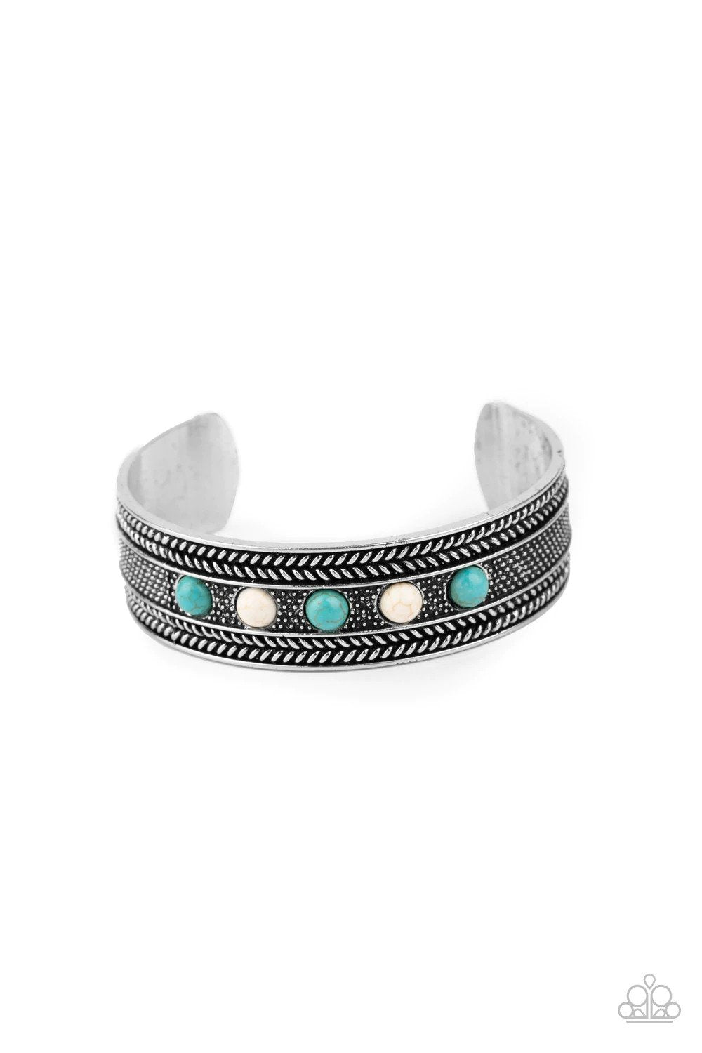 Quarry Quake Blue and Silver Cuff Bracelet - Paparazzi Accessories- lightbox - CarasShop.com - Paparazzi Jewelry by Cara Jewels