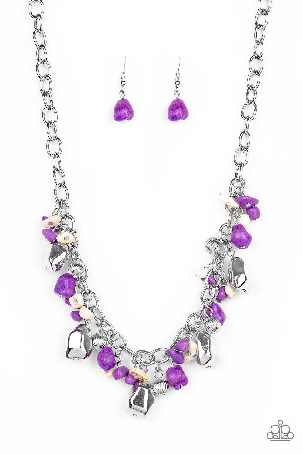 Quarry Trail Silver and Purple Stone Necklace - Paparazzi Accessories - free matching earrings -CarasShop.com - Paparazzi Jewelry by Cara Jewels