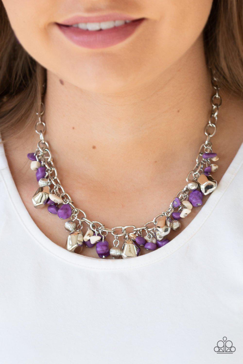 Quarry Trail Silver and Purple Stone Necklace - Paparazzi Accessories- lightbox - CarasShop.com - Paparazzi Jewelry by Cara Jewels