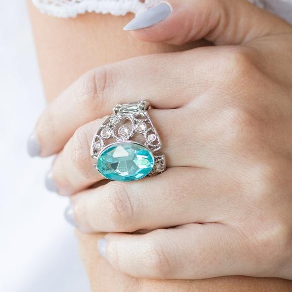 Queen of Hustle Blue Gem Ring - Paparazzi Accessories- lightbox - CarasShop.com - Paparazzi Jewelry by Cara Jewels