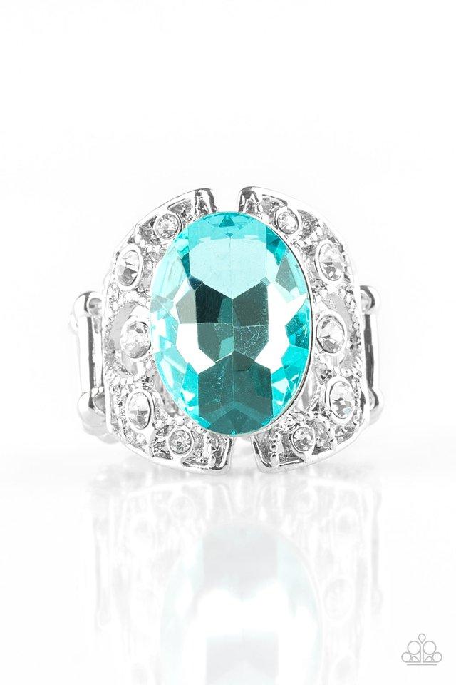 Queen of Hustle Blue Gem Ring - Paparazzi Accessories- on model - CarasShop.com - Paparazzi Jewelry by Cara Jewels