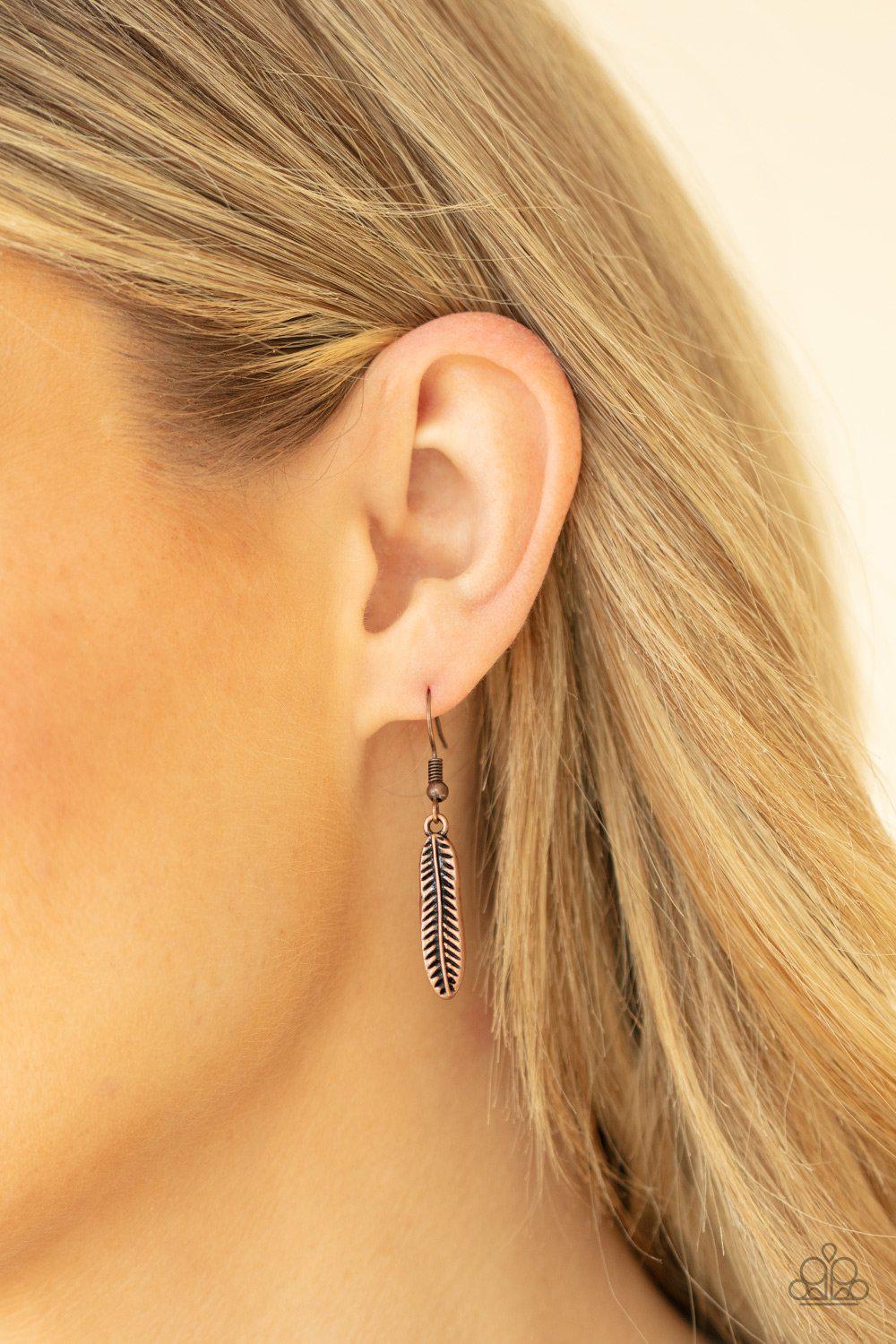 Queen of the QUILL Copper Feather Necklace - Paparazzi Accessories - free matching earrings -CarasShop.com - Paparazzi Jewelry by Cara Jewels