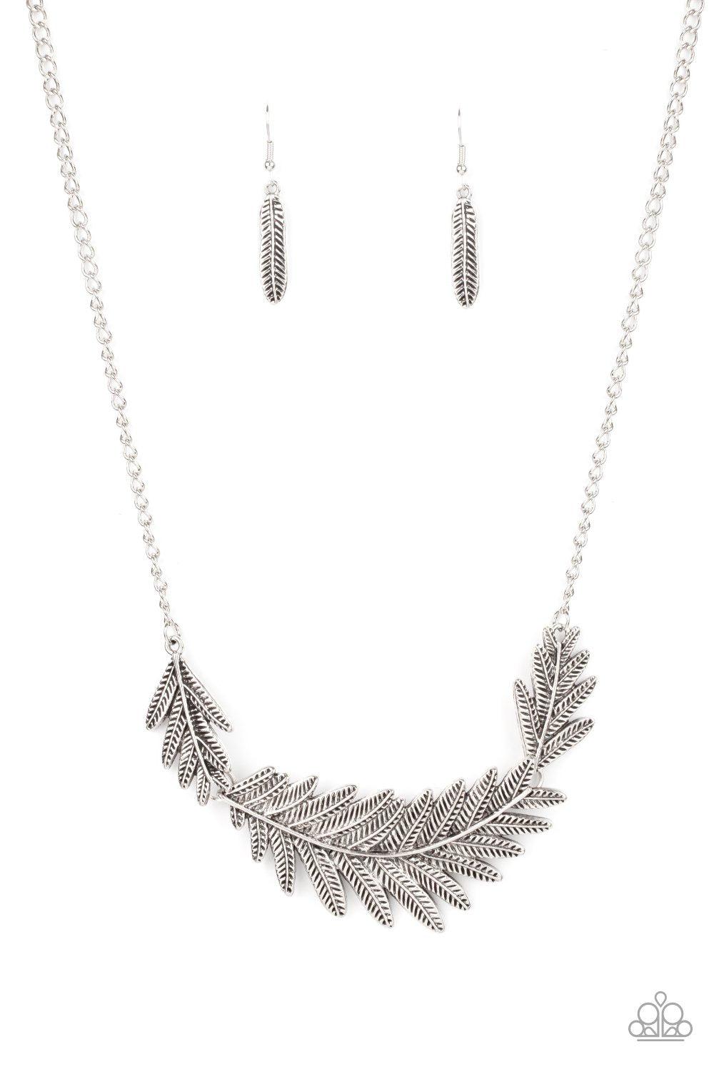 Queen of the QUILL Silver Feather Necklace - Paparazzi Accessories- lightbox - CarasShop.com - Paparazzi Jewelry by Cara Jewels
