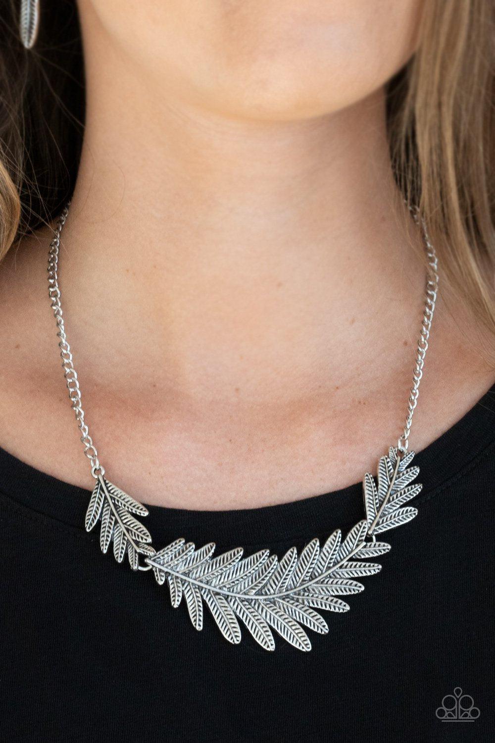 Queen of the QUILL Silver Feather Necklace - Paparazzi Accessories- lightbox - CarasShop.com - Paparazzi Jewelry by Cara Jewels