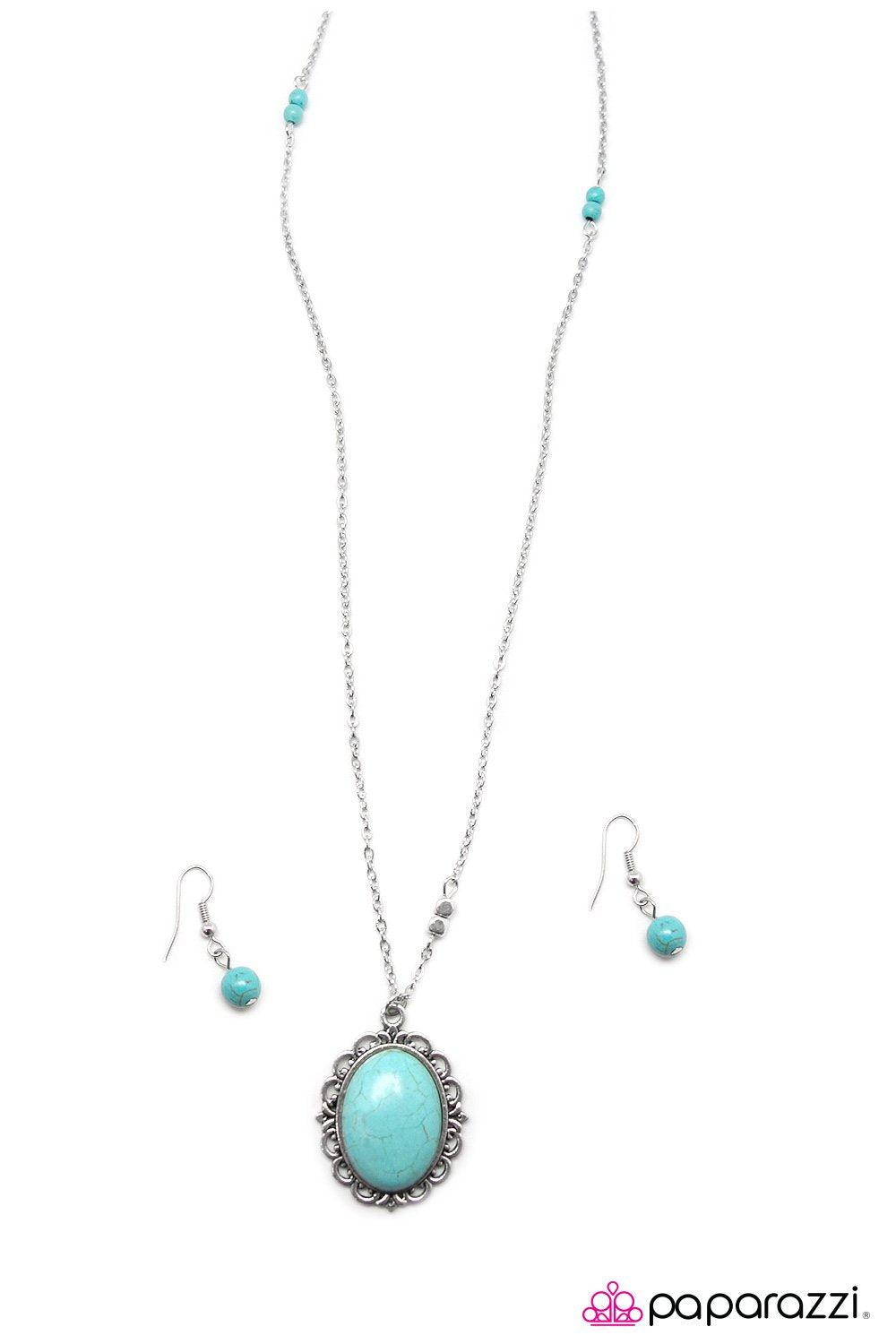 Queen of the Stone Age Silver and Turquoise Blue Stone Necklace - Paparazzi Accessories - free matching earrings -CarasShop.com - Paparazzi Jewelry by Cara Jewels