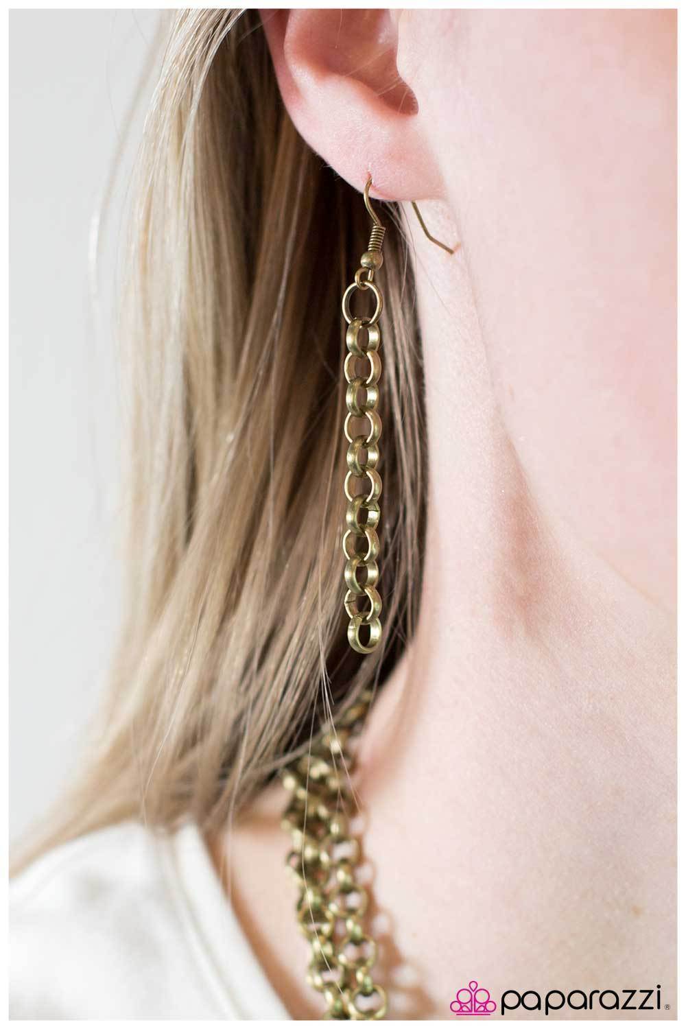 Quicksand Gold and Brass Chain Necklace - Paparazzi Accessories - free matching earrings -CarasShop.com - Paparazzi Jewelry by Cara Jewels