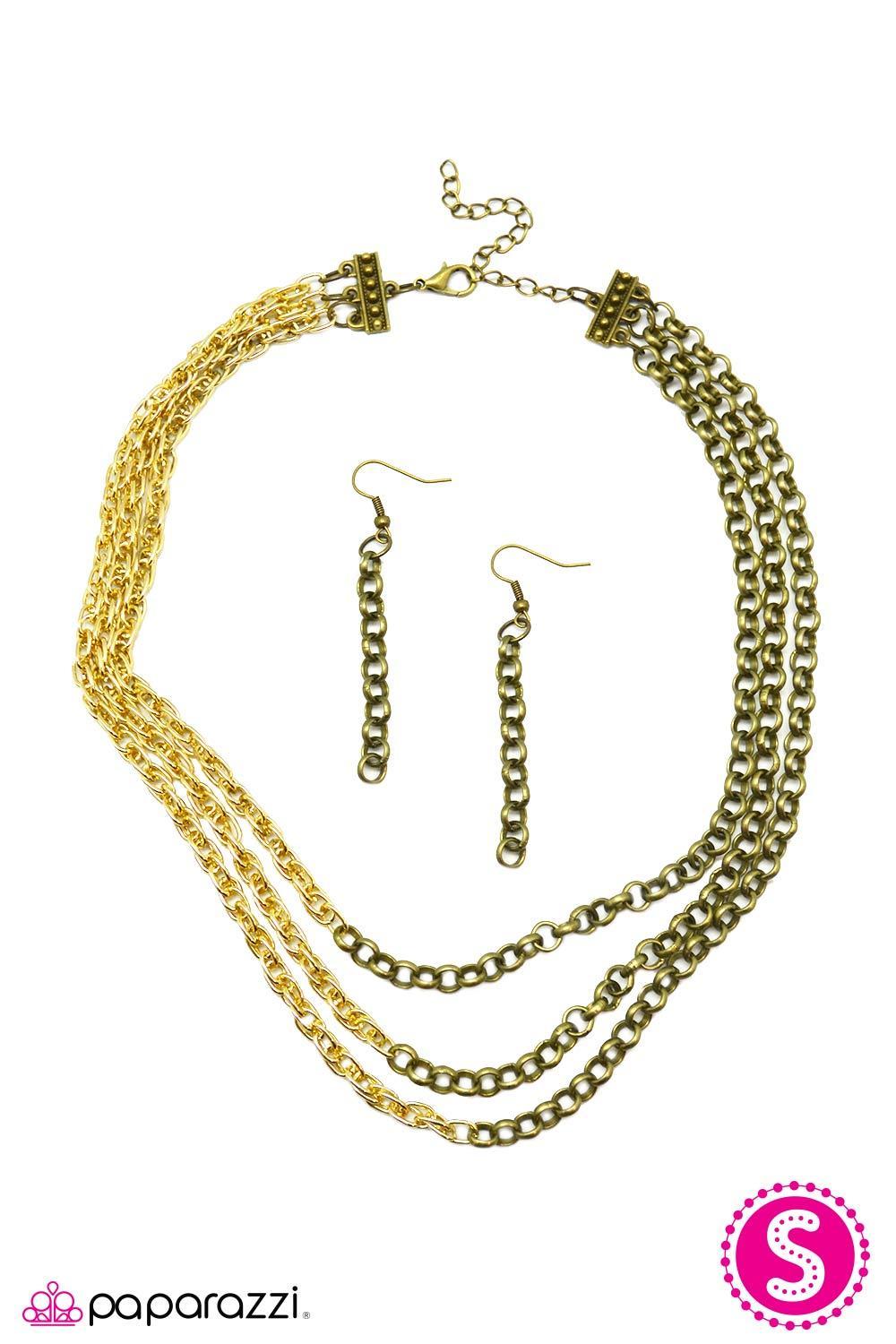Quicksand Gold and Brass Chain Necklace - Paparazzi Accessories- on model - CarasShop.com - Paparazzi Jewelry by Cara Jewels