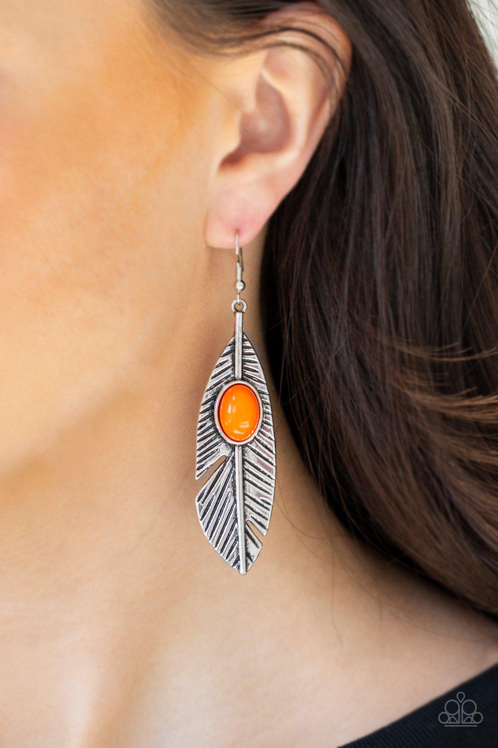 Quill Thrill Orange Earrings - Paparazzi Accessories- lightbox - CarasShop.com - Paparazzi Jewelry by Cara Jewels