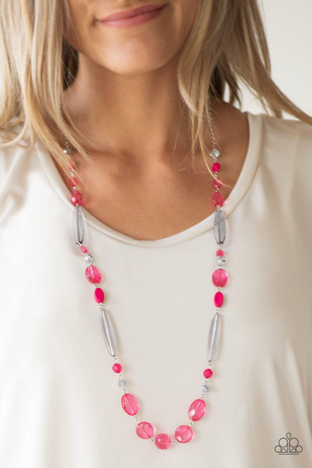 Quite Quintessence Pink Necklace - Paparazzi Accessories- on model - CarasShop.com - Paparazzi Jewelry by Cara Jewels