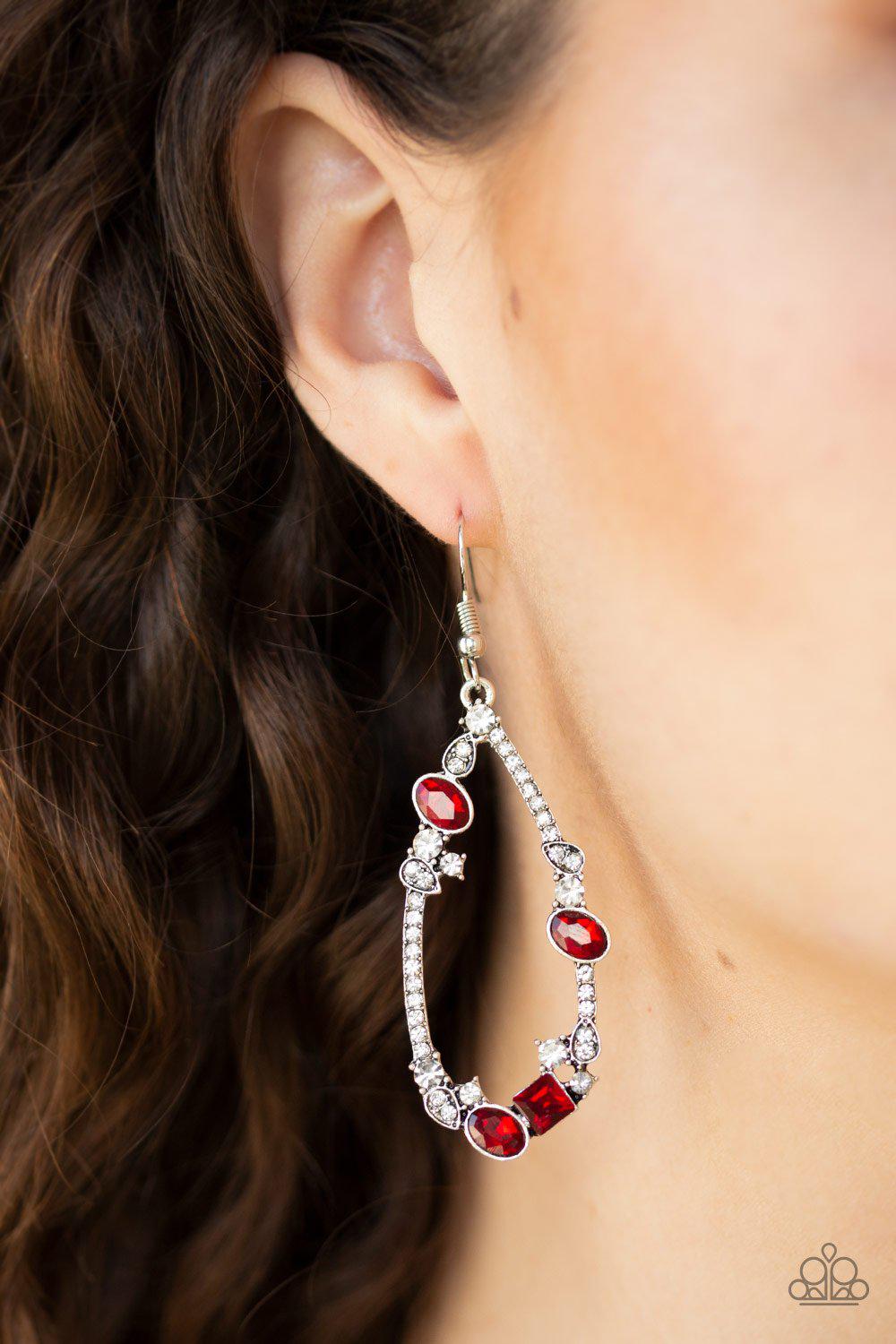 Quite The Collection Red and White Rhinestone Earrings - Paparazzi Accessories- lightbox - CarasShop.com - Paparazzi Jewelry by Cara Jewels