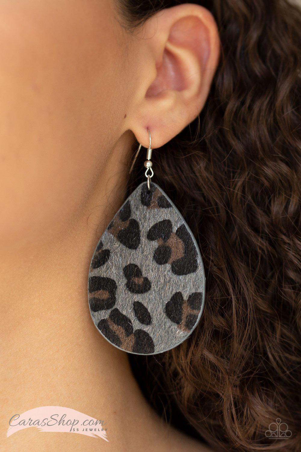 Ra, Ra, Roar Silver Animal Print Earrings - Paparazzi Accessories- lightbox - CarasShop.com - Paparazzi Jewelry by Cara Jewels