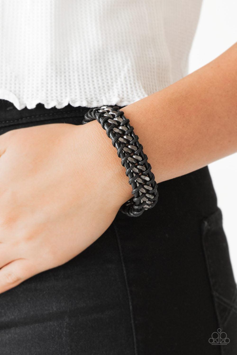 Racer Edge Black Urban Bracelet - Paparazzi Accessories- on model - CarasShop.com - Paparazzi Jewelry by Cara Jewels